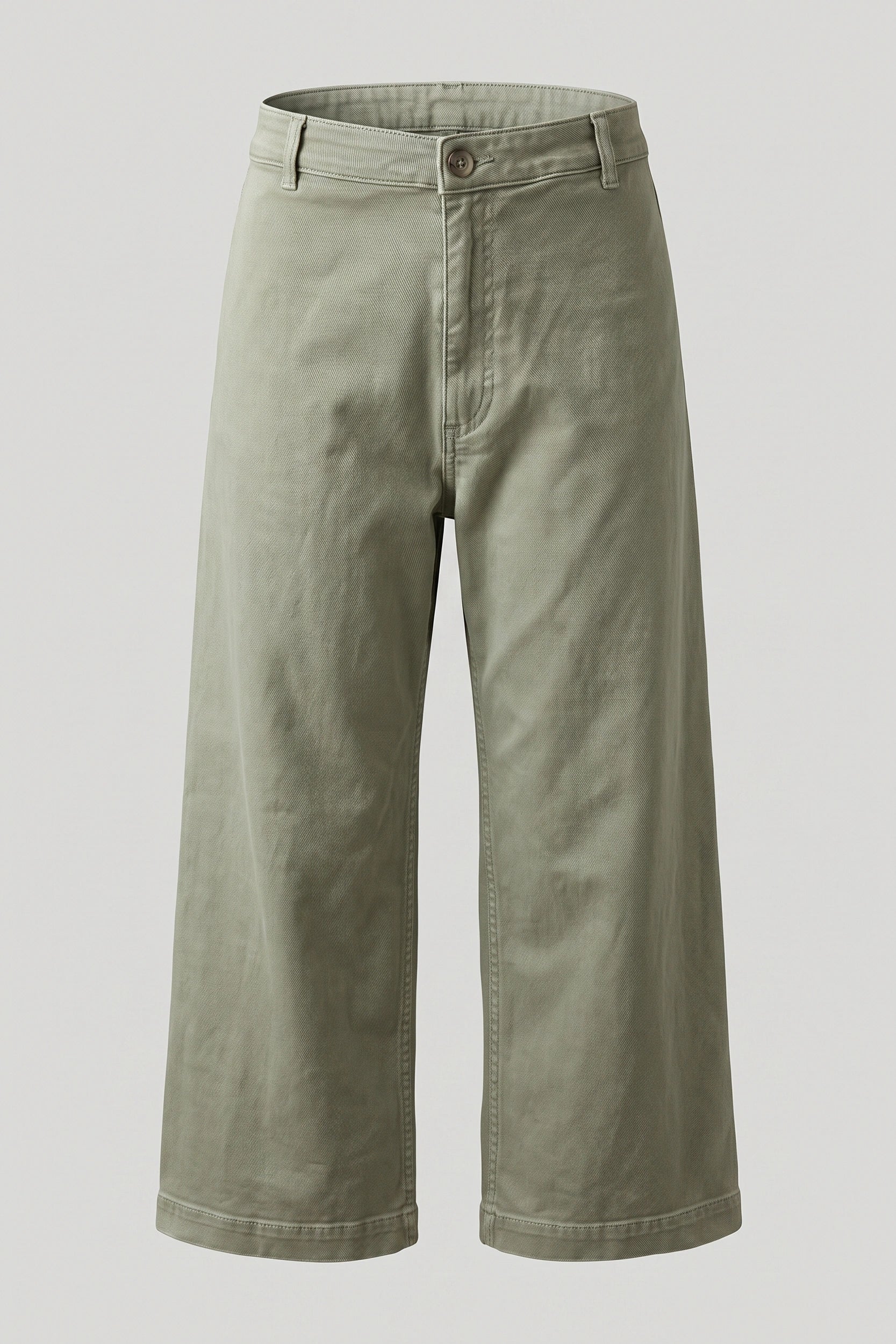 Ankle Cut Wide Leg High Waist Denim Pants Olive Green