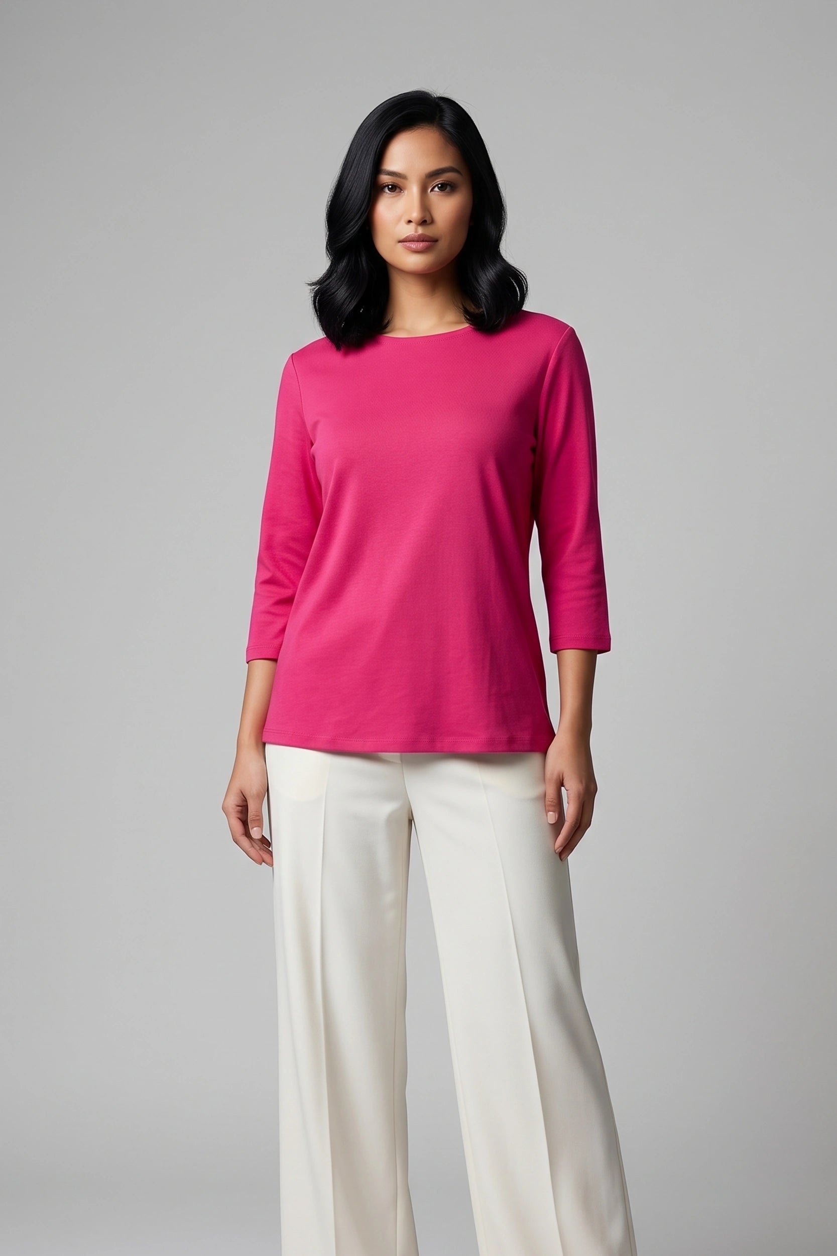 Basic 3/4 Sleeve Top for Women - Casual Everyday Wear