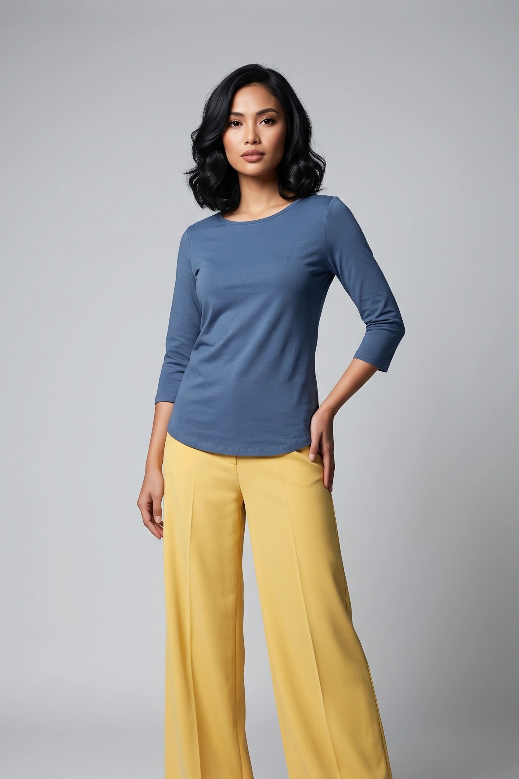 Basic 3/4 Sleeve Top for Women - Casual Everyday Wear