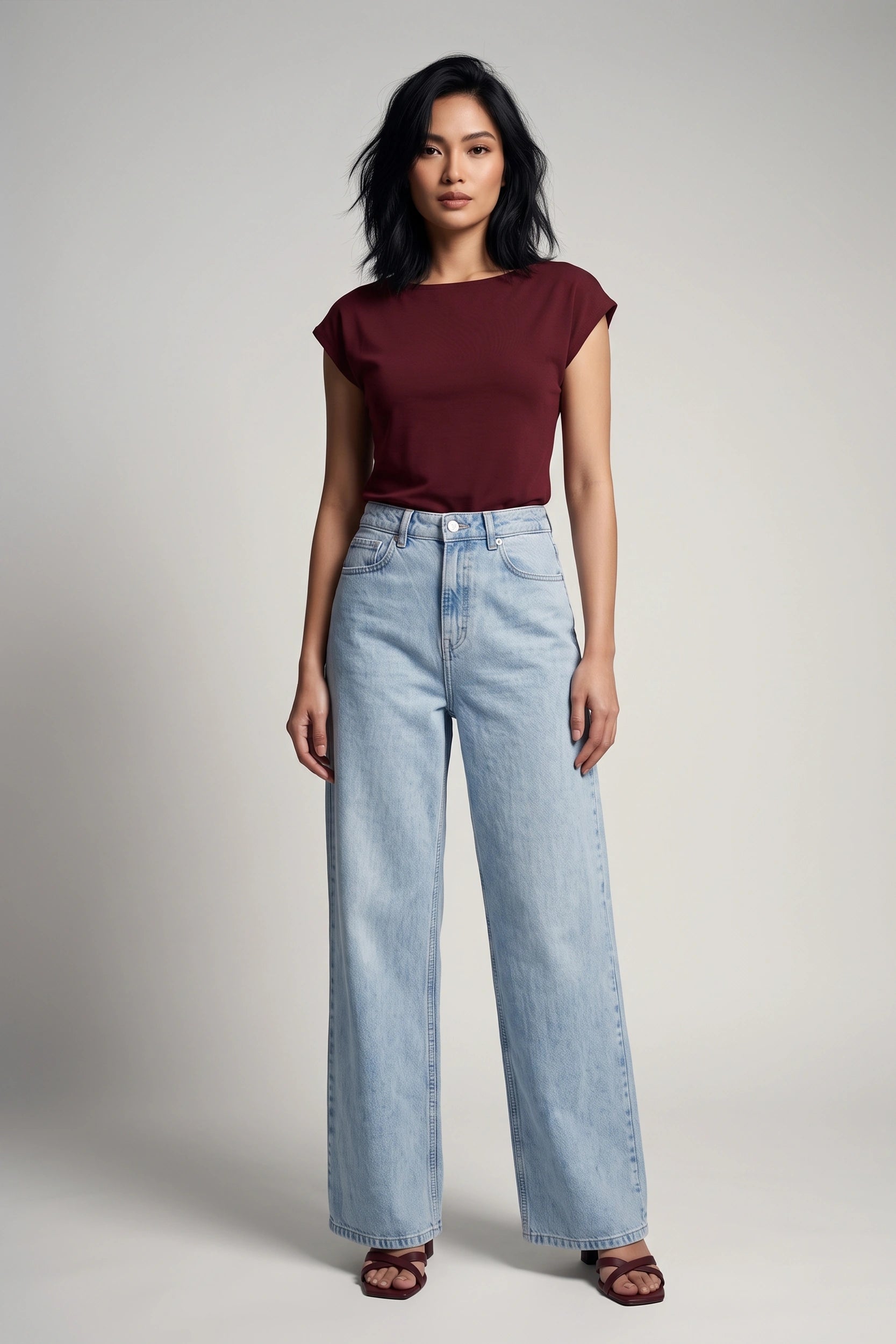 High Rise Wide Leg Denim Jeans Women Multi Colour