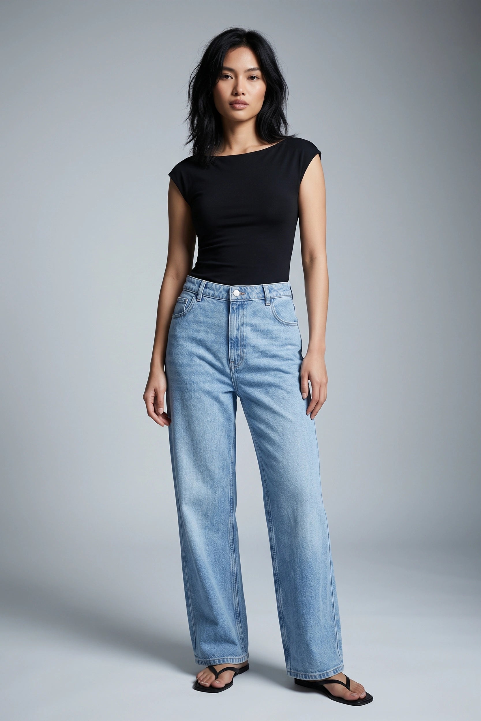 High Rise Wide Leg Denim Jeans Women Multi Colour