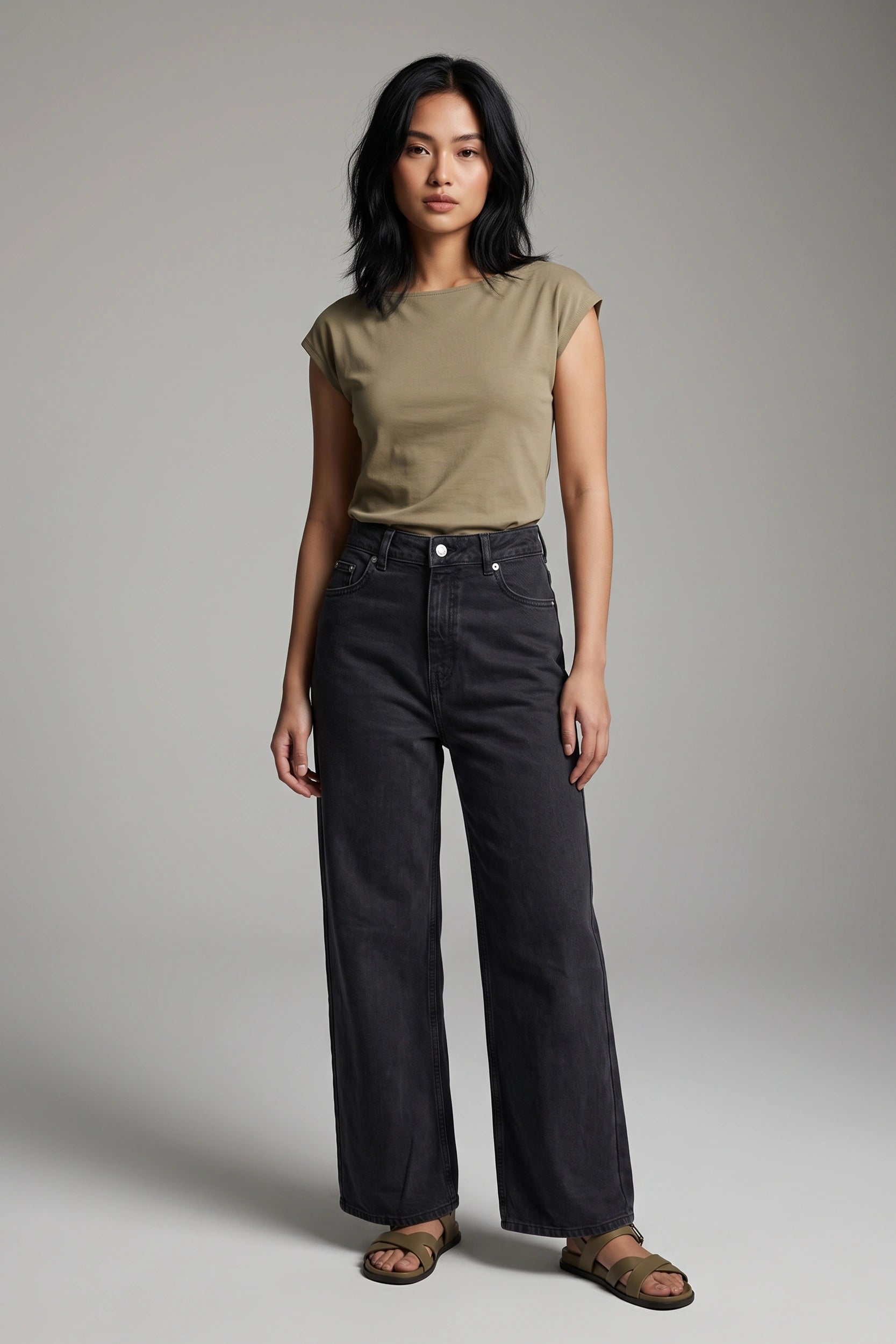 High Rise Wide Leg Denim Jeans Women Multi Colour
