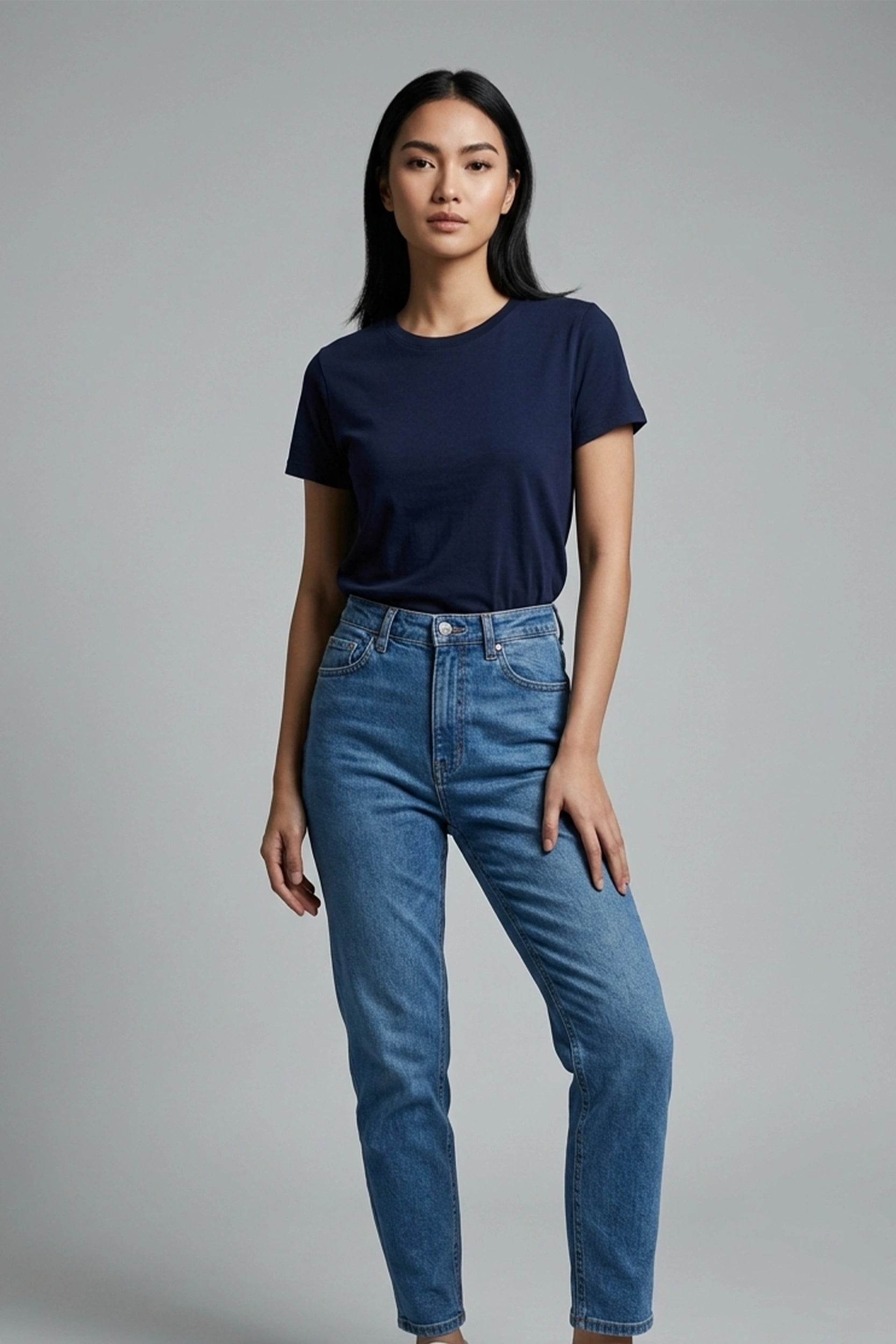 Denim Mom Jeans - High Waist Trendy Fit