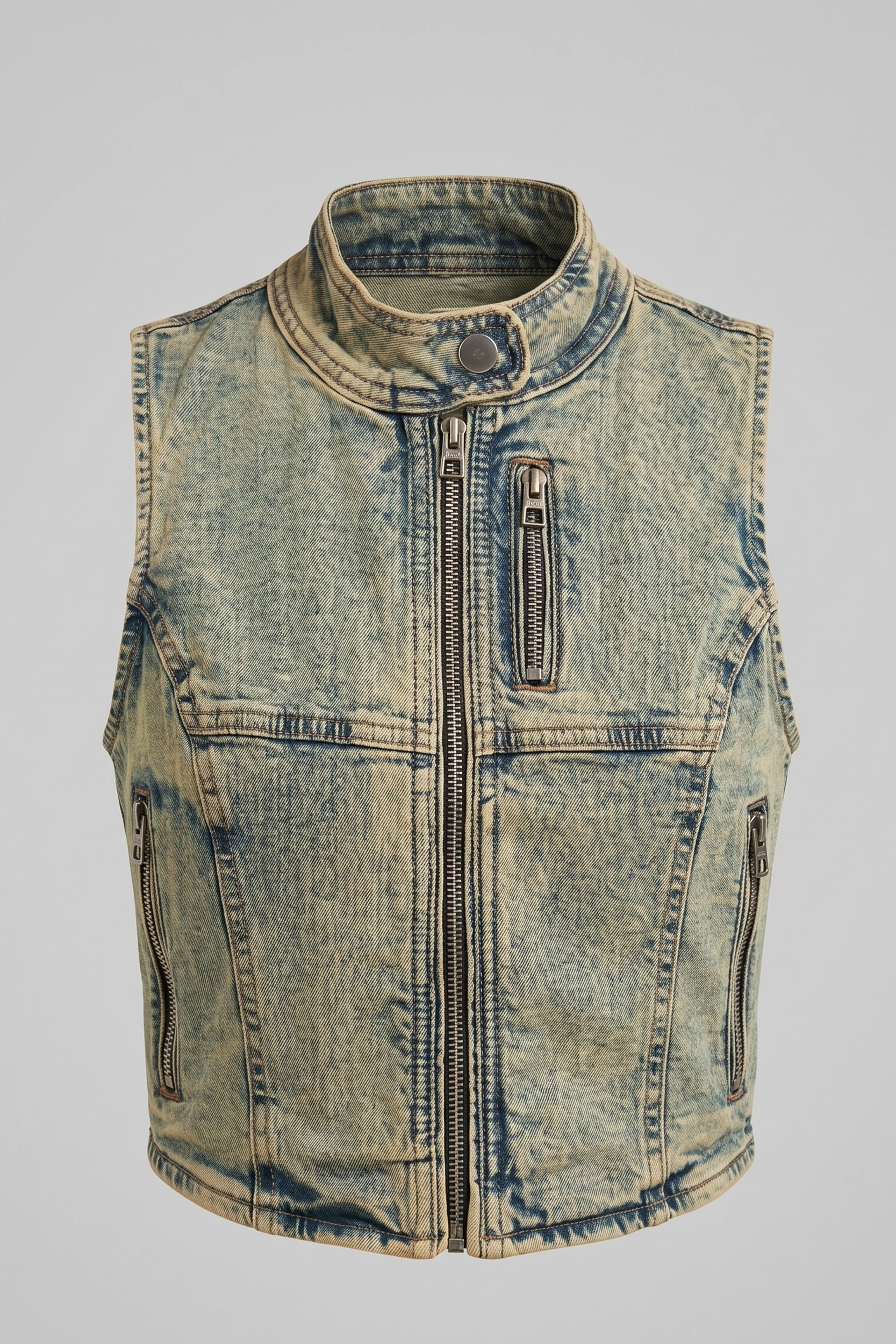 Women's Denim Vest - Front Zip Biker Style