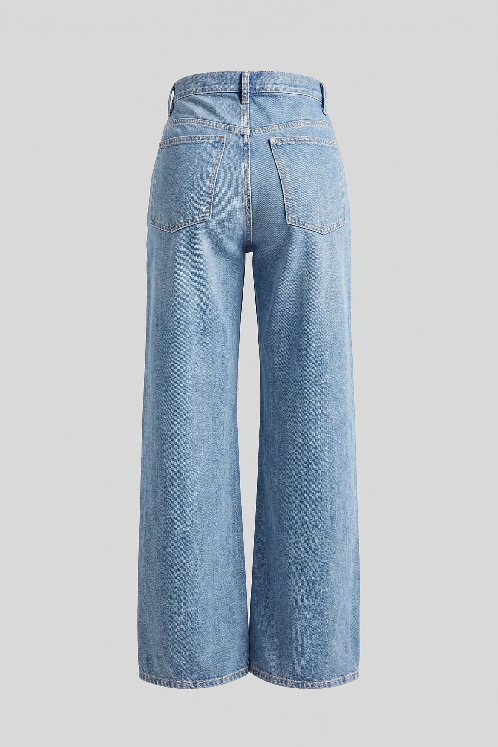 High Rise 2 Button Wide Leg Denim Jeans Women Light Blue