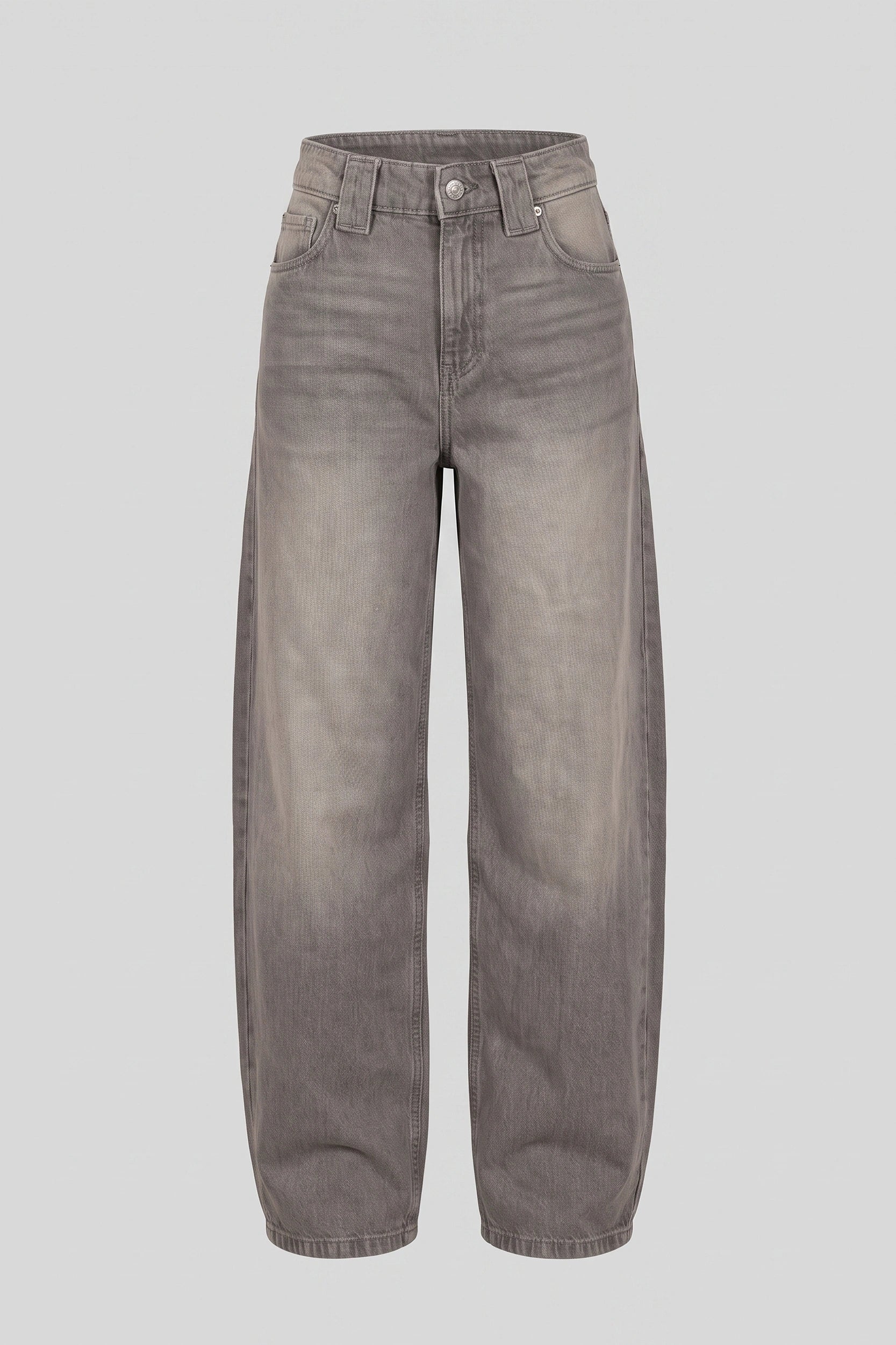 High Rise Barrel Jeans Women Ash Gray Acid Wash Denim