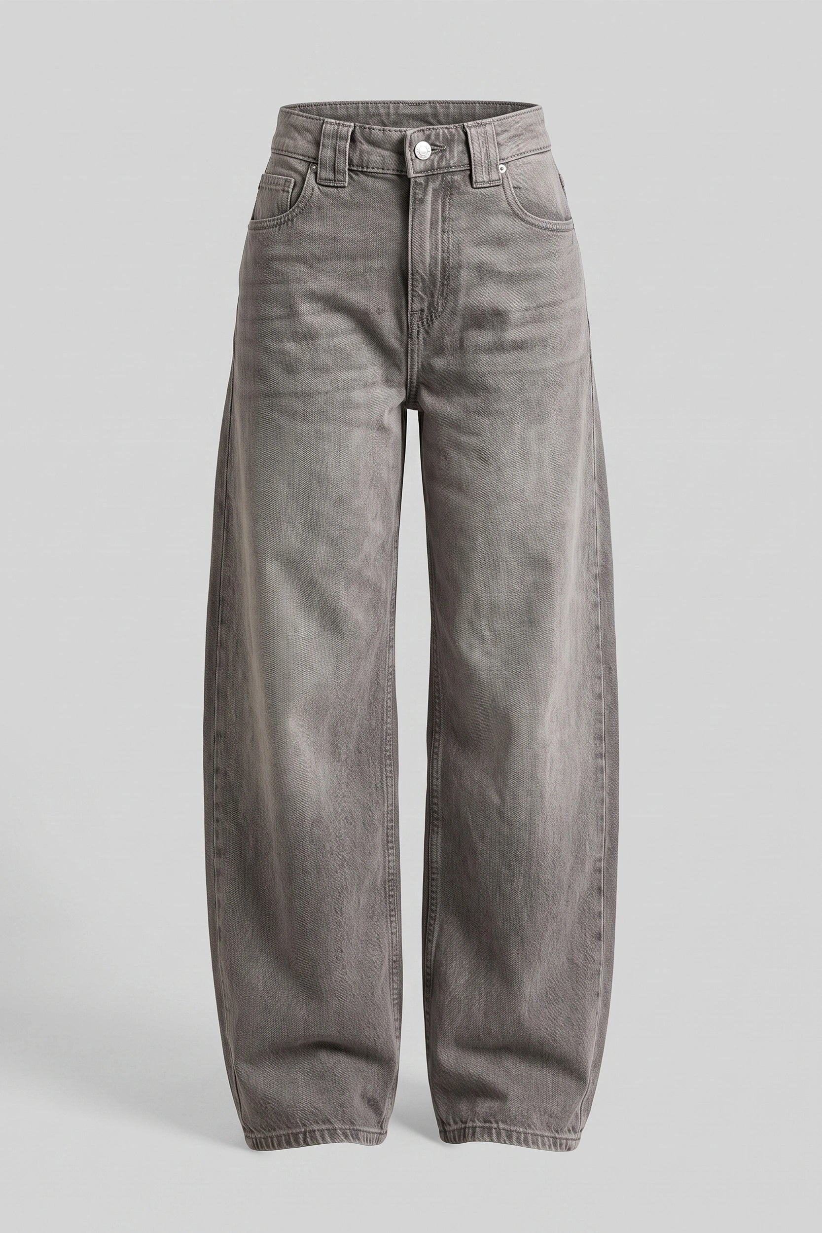 High Rise Barrel Jeans Women Ash Gray Acid Wash Denim