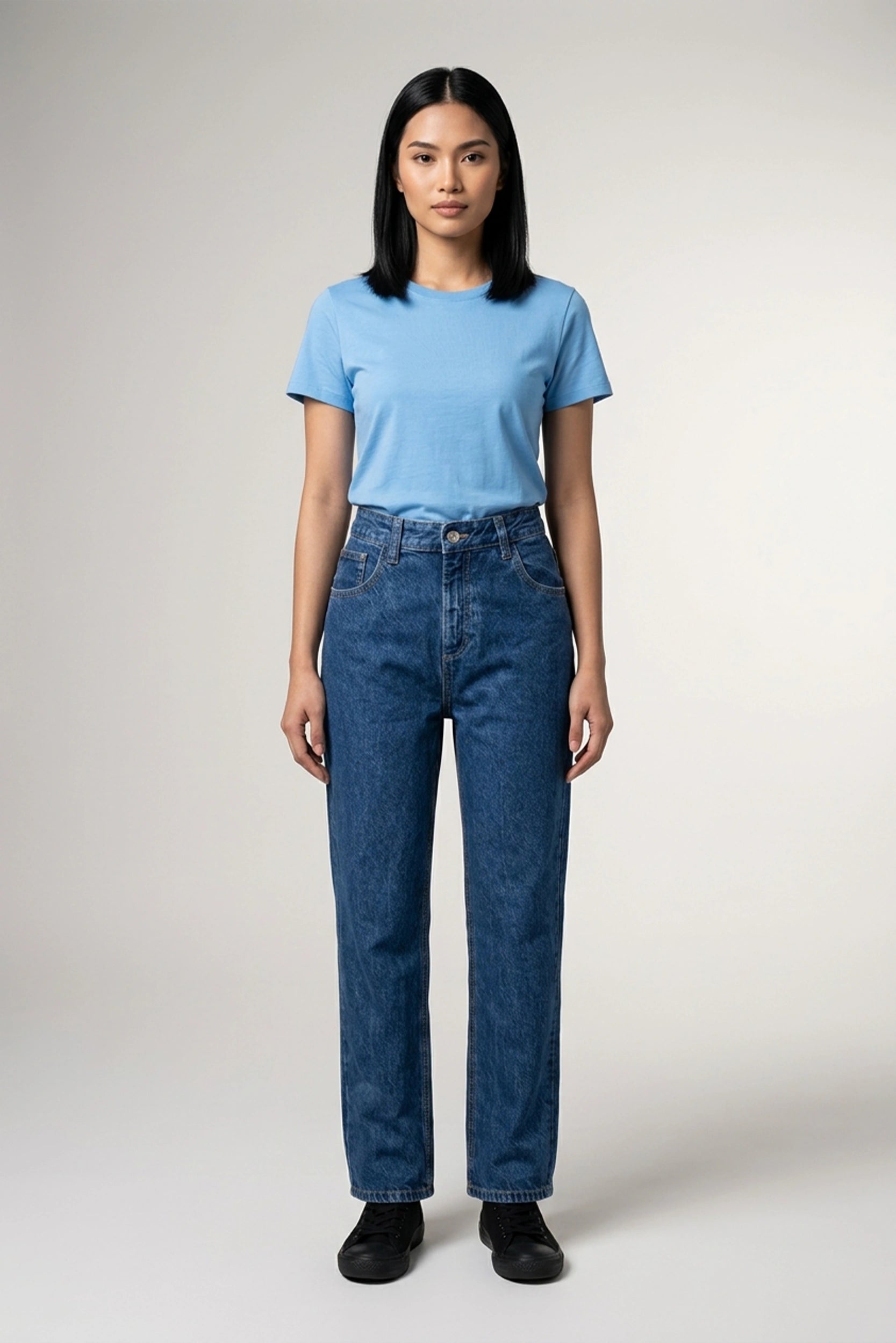 High Rise Mom Jeans Women Marble Blue Relaxed Denim