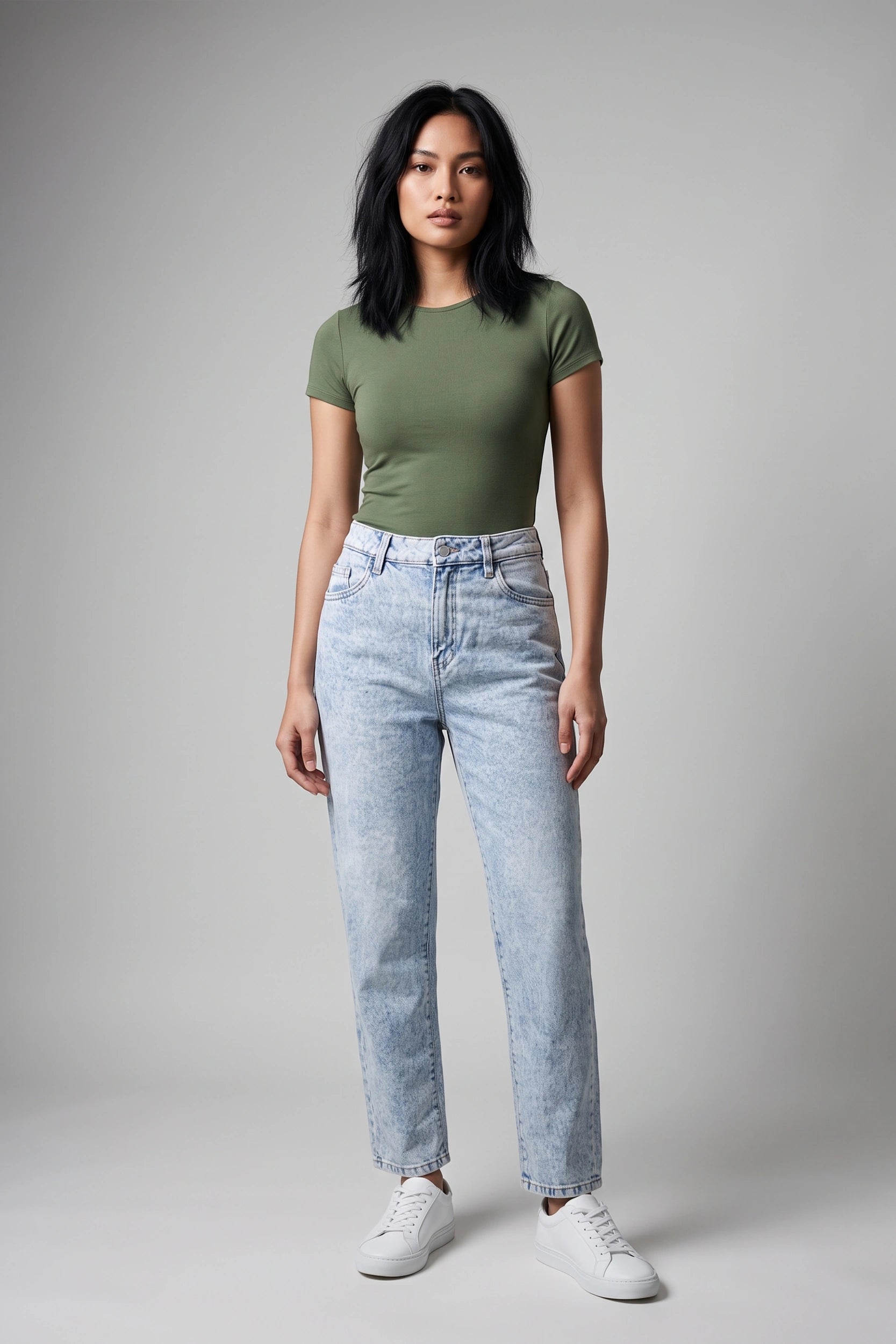 High Rise Mom Jeans Women Light Blue Relaxed Fit Denim
