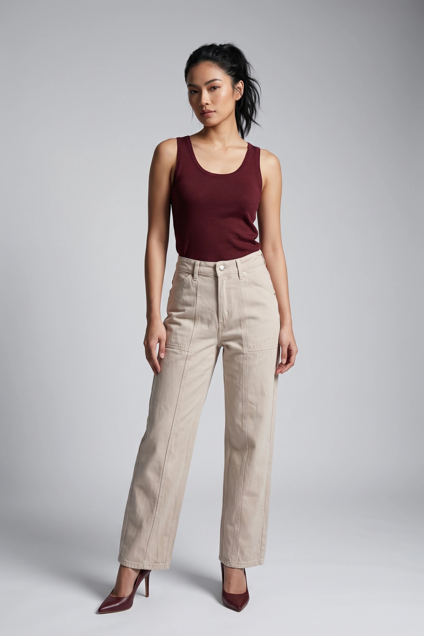 High Rise Straight Cut Pants Women Denim