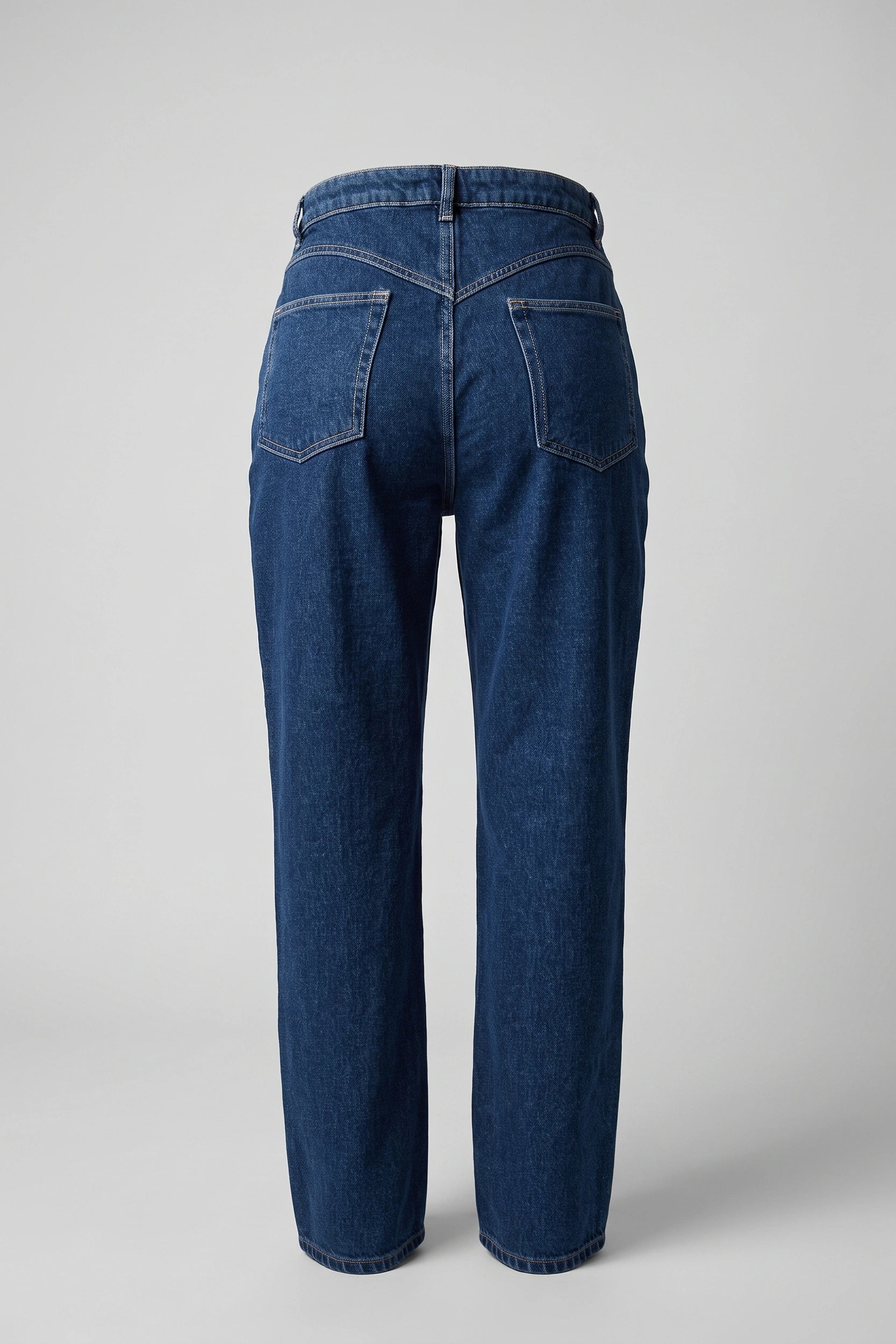 High Rise Straight Cut Denim Pants Women Dark Blue Jeans