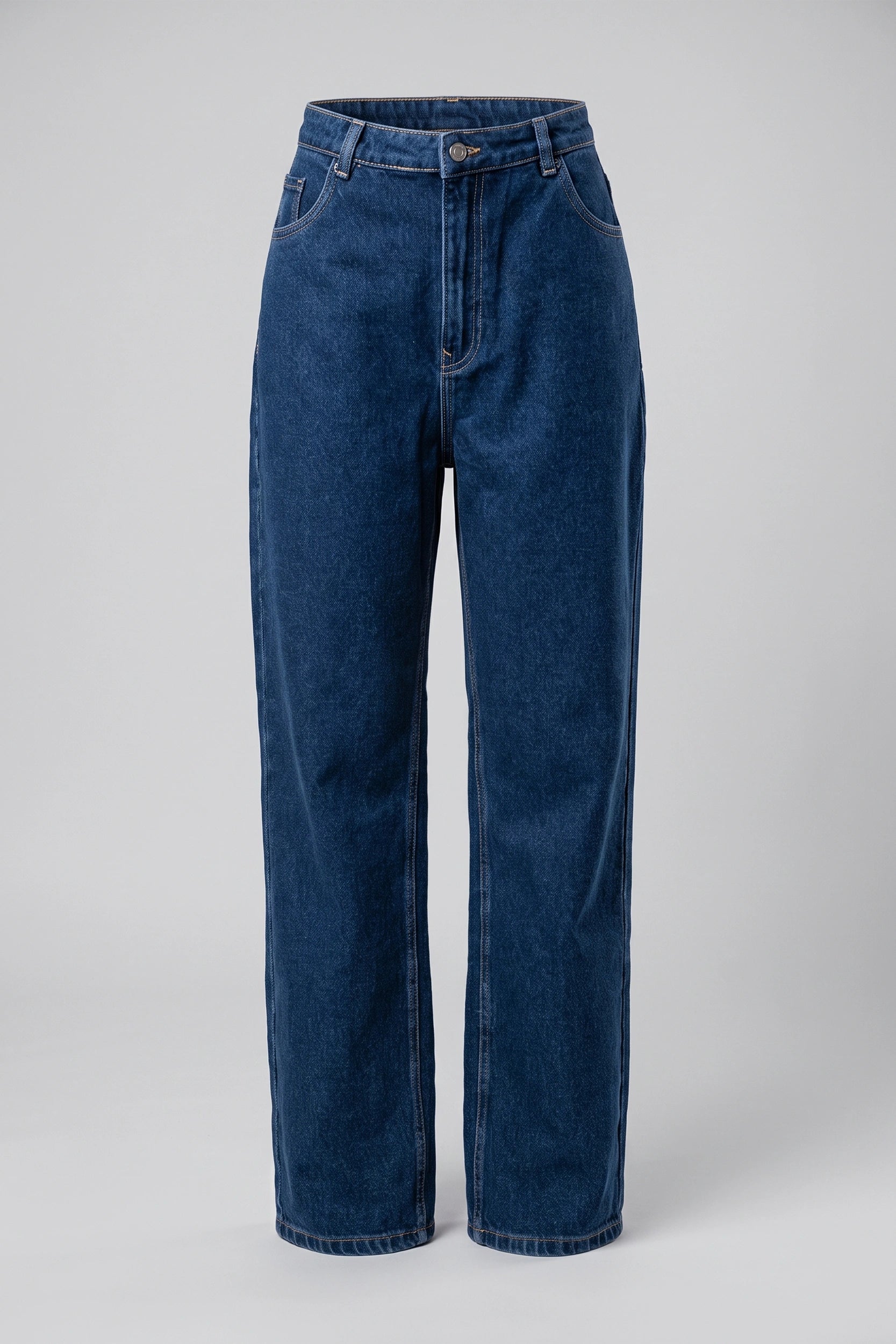 High Rise Straight Cut Denim Pants Women Dark Blue Jeans