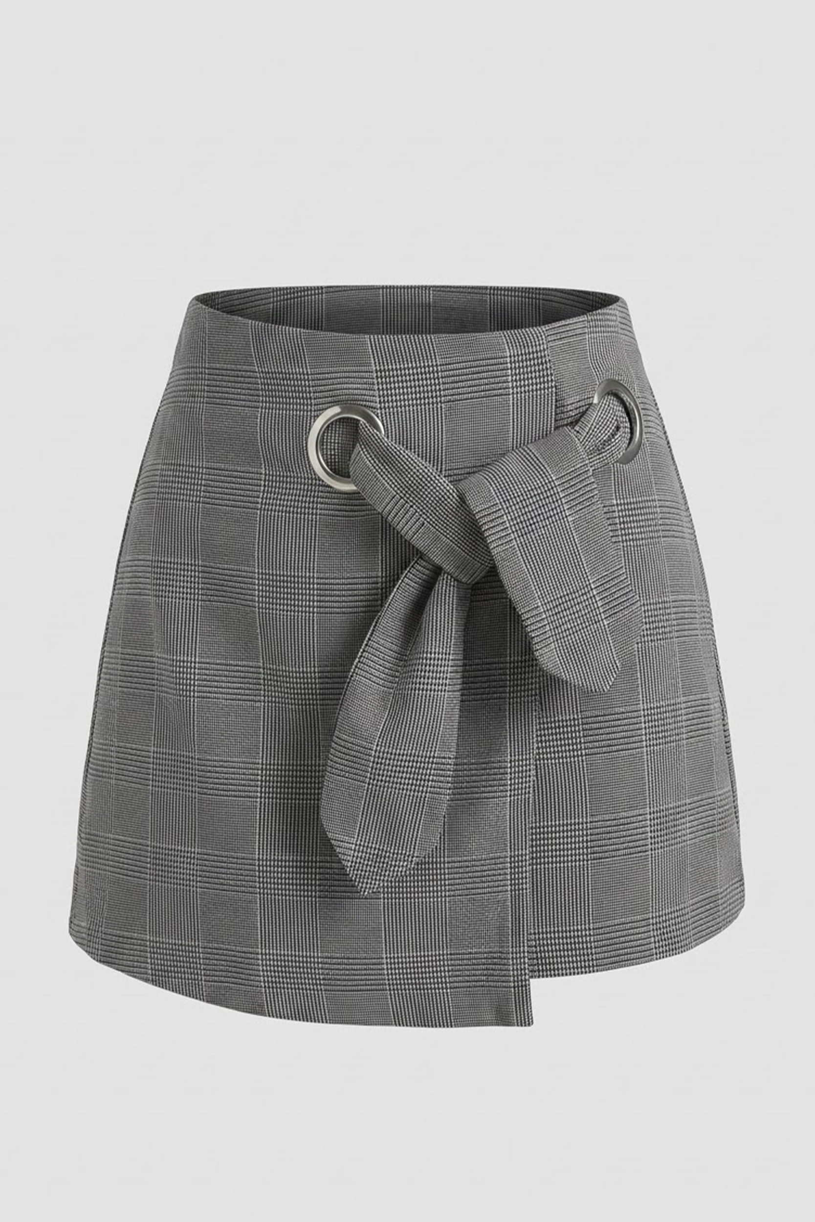 Women's Gray Checkered High Rise Tie Front Skort