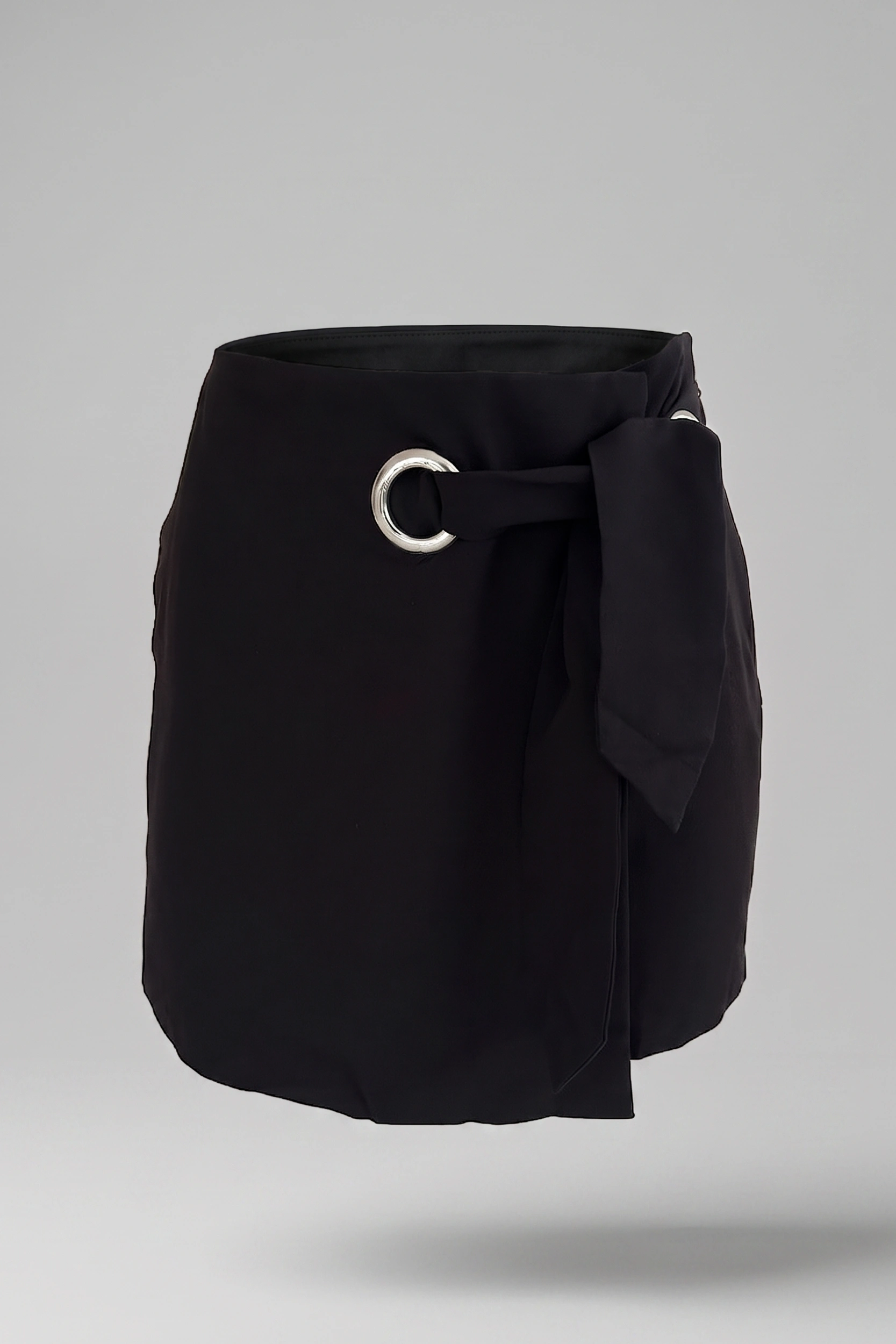 Women's Black High Rise Tie Front Skort - Ring Detail