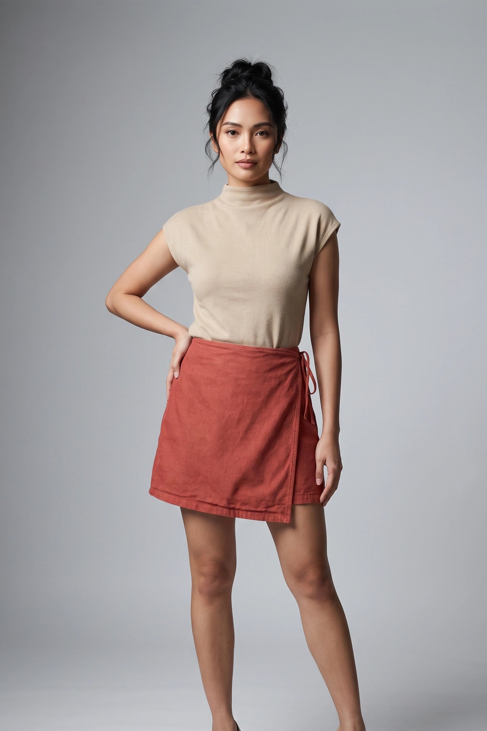 High Rise Skort with Side Ribbon Women Casual Skirt