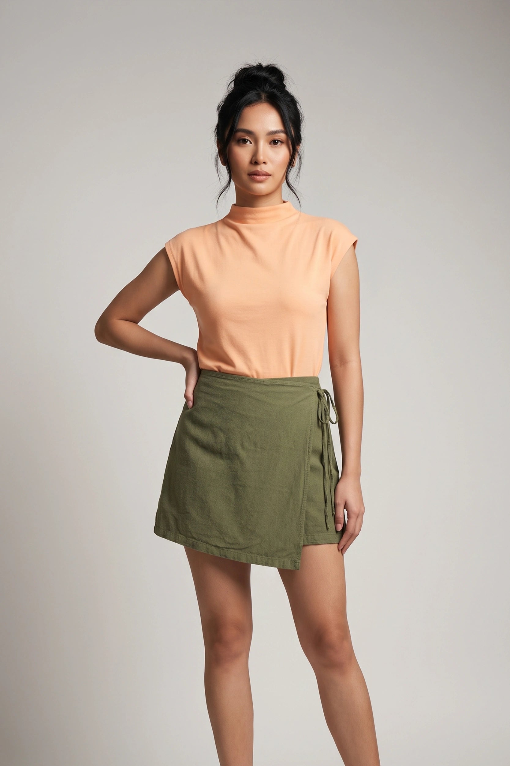 High Rise Skort with Side Ribbon Women Casual Skirt