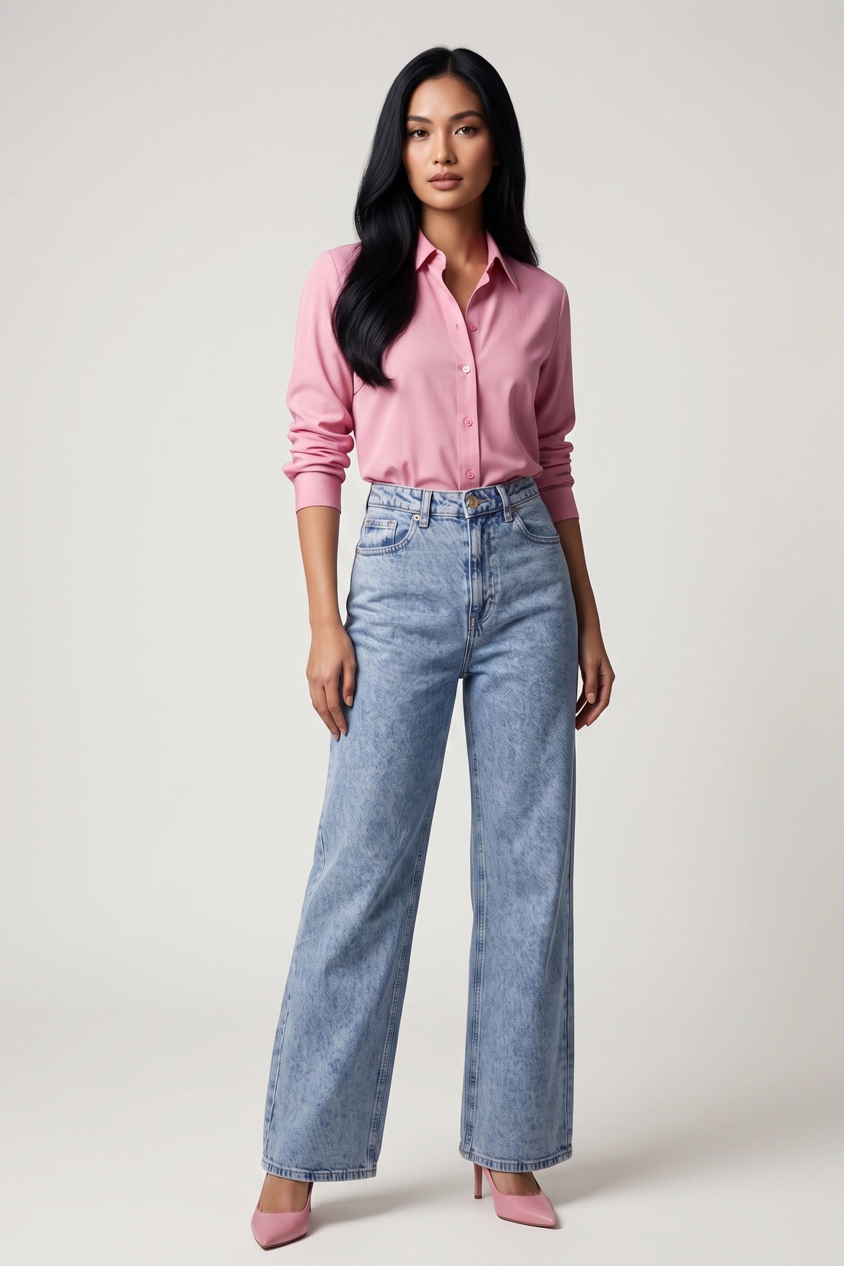 Ladies Straight Cut High Rise Denim Jeans