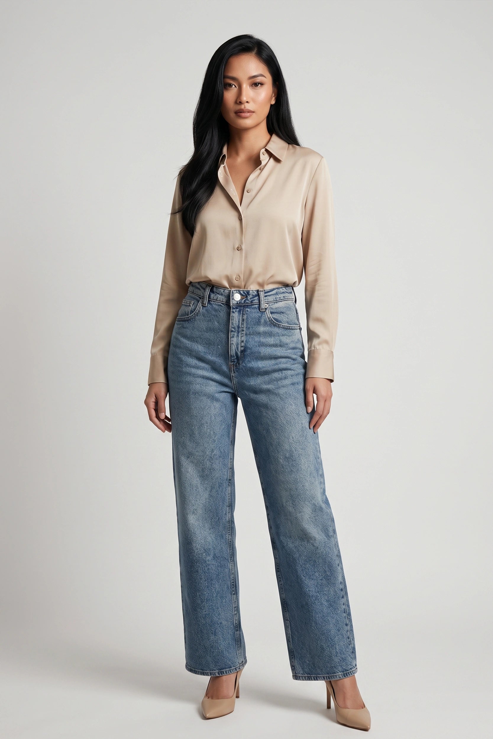 Ladies Straight Cut High Rise Denim Jeans