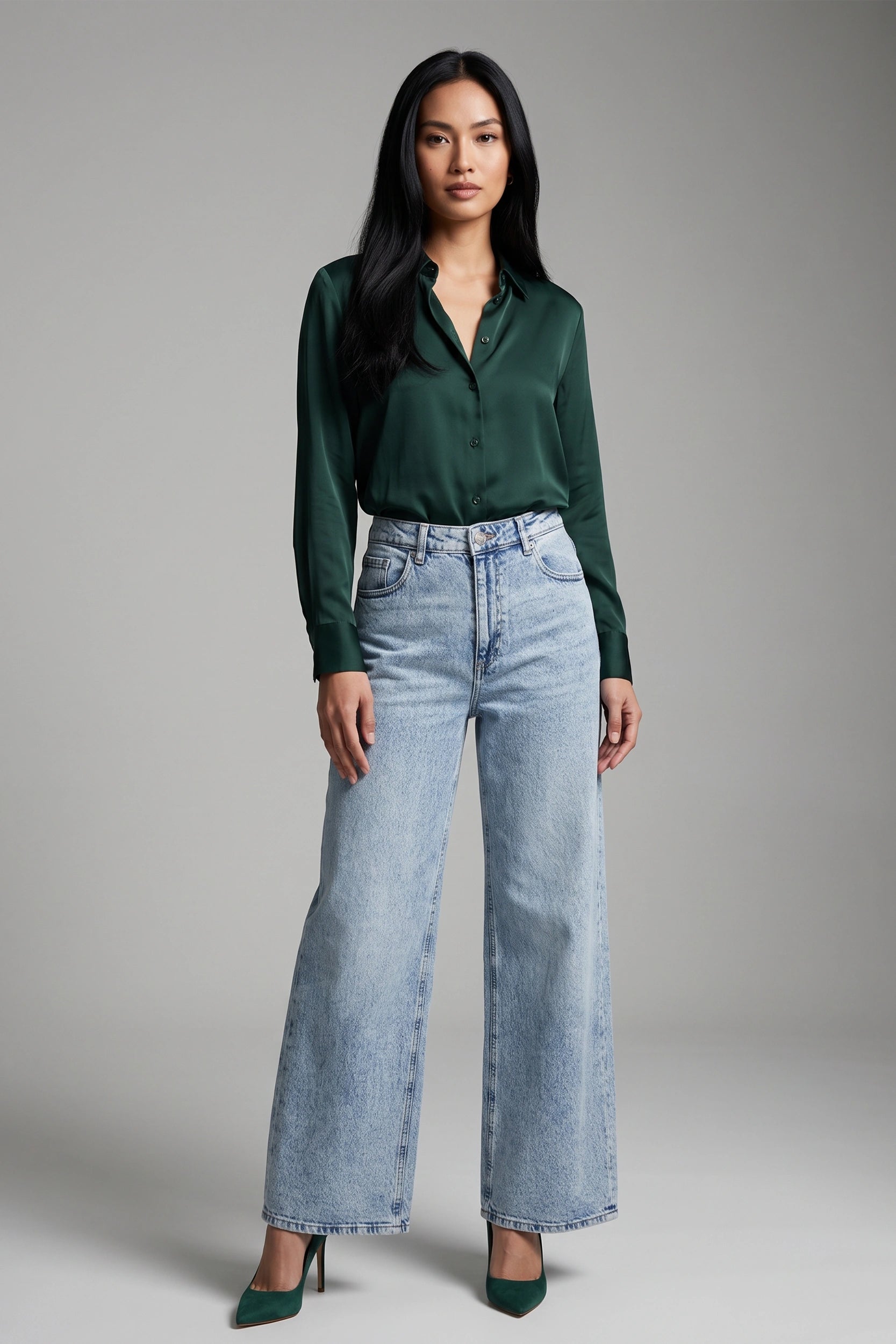 Ladies Straight Cut High Rise Denim Jeans