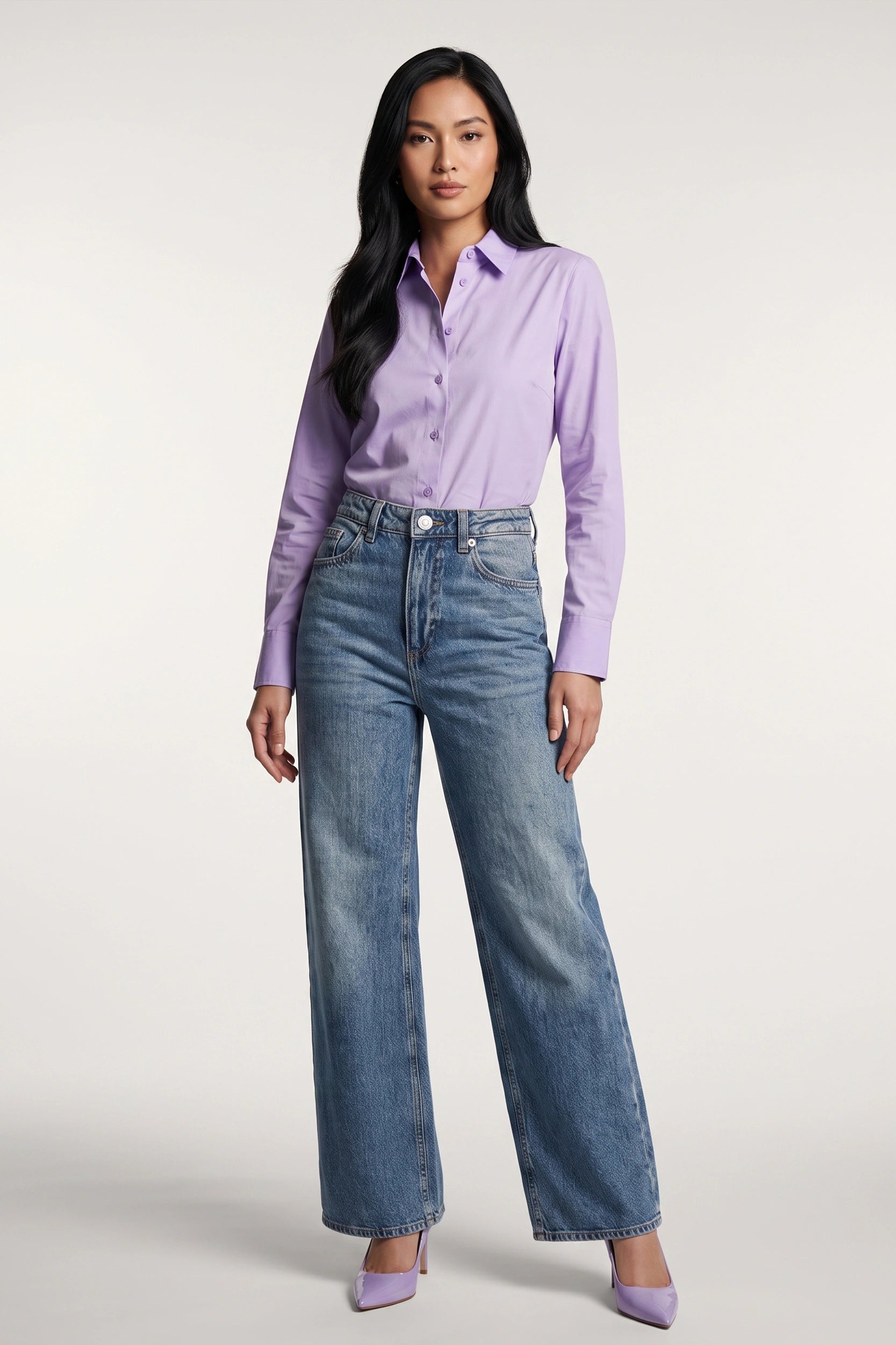 Ladies Straight Cut High Rise Denim Jeans