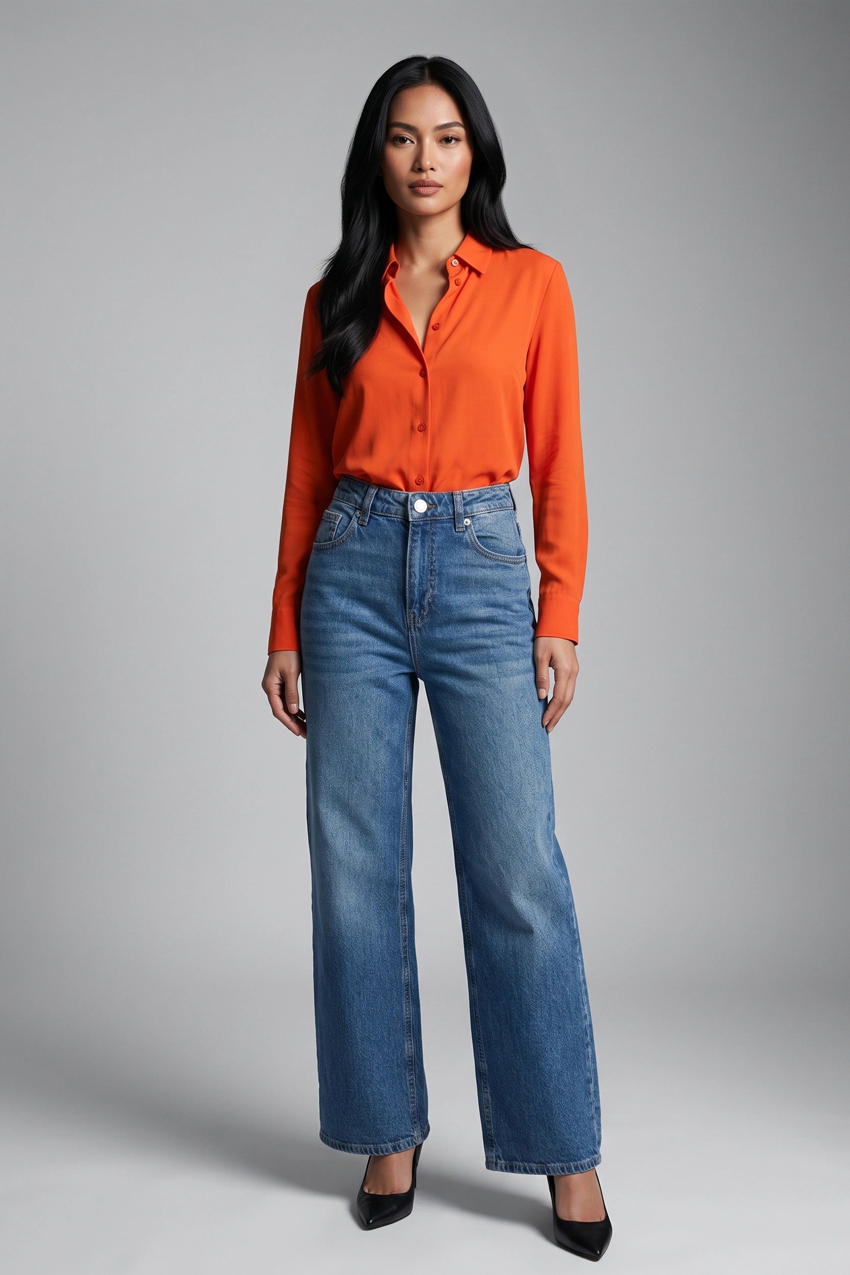Ladies Straight Cut High Rise Denim Jeans