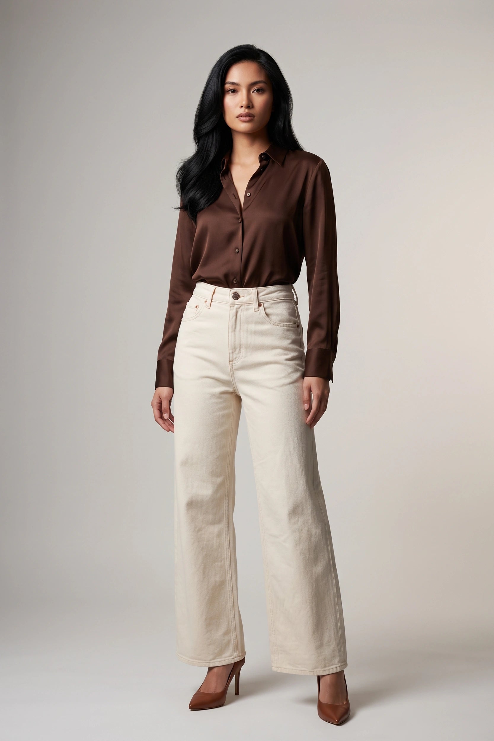 Ladies Straight Cut High Rise Denim Jeans