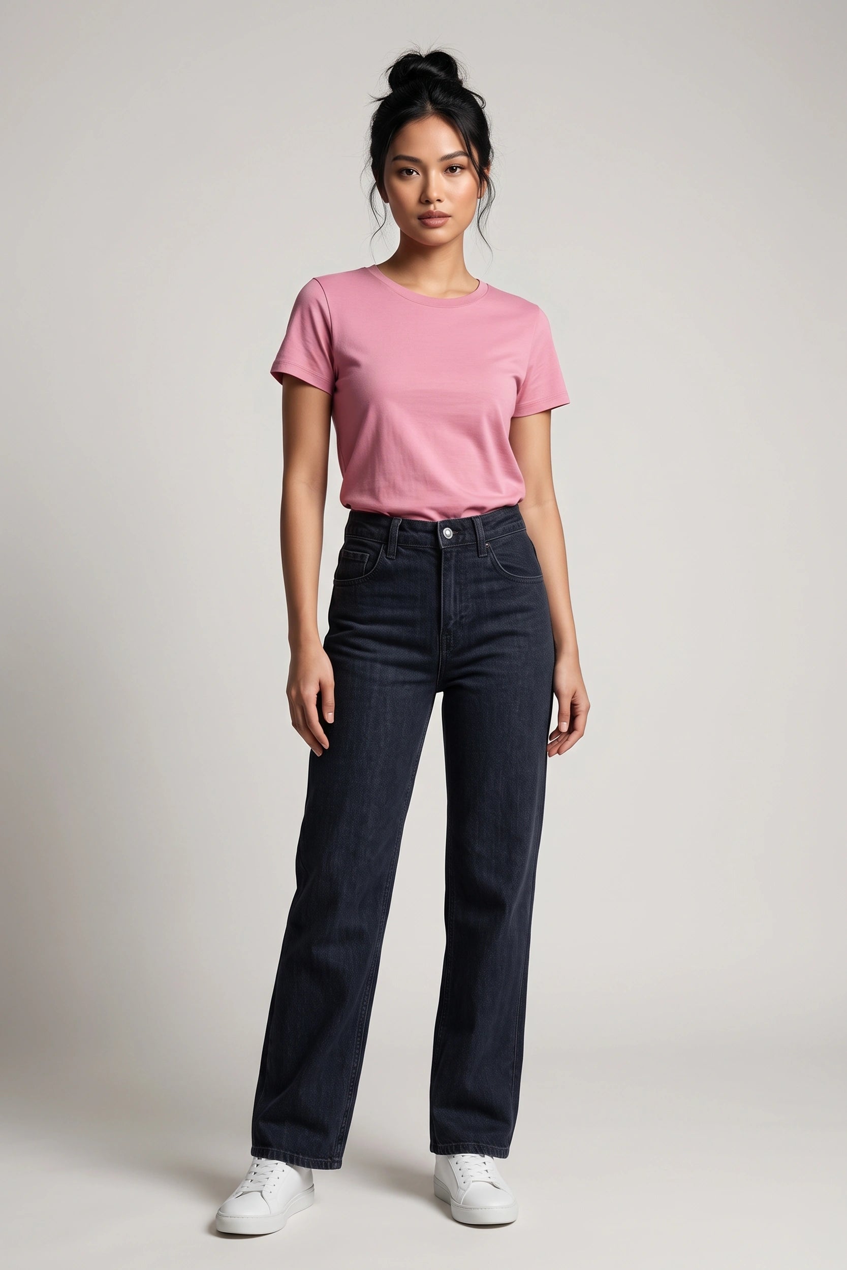 Ladies Straight Cut Mid Rise Denim Jeans