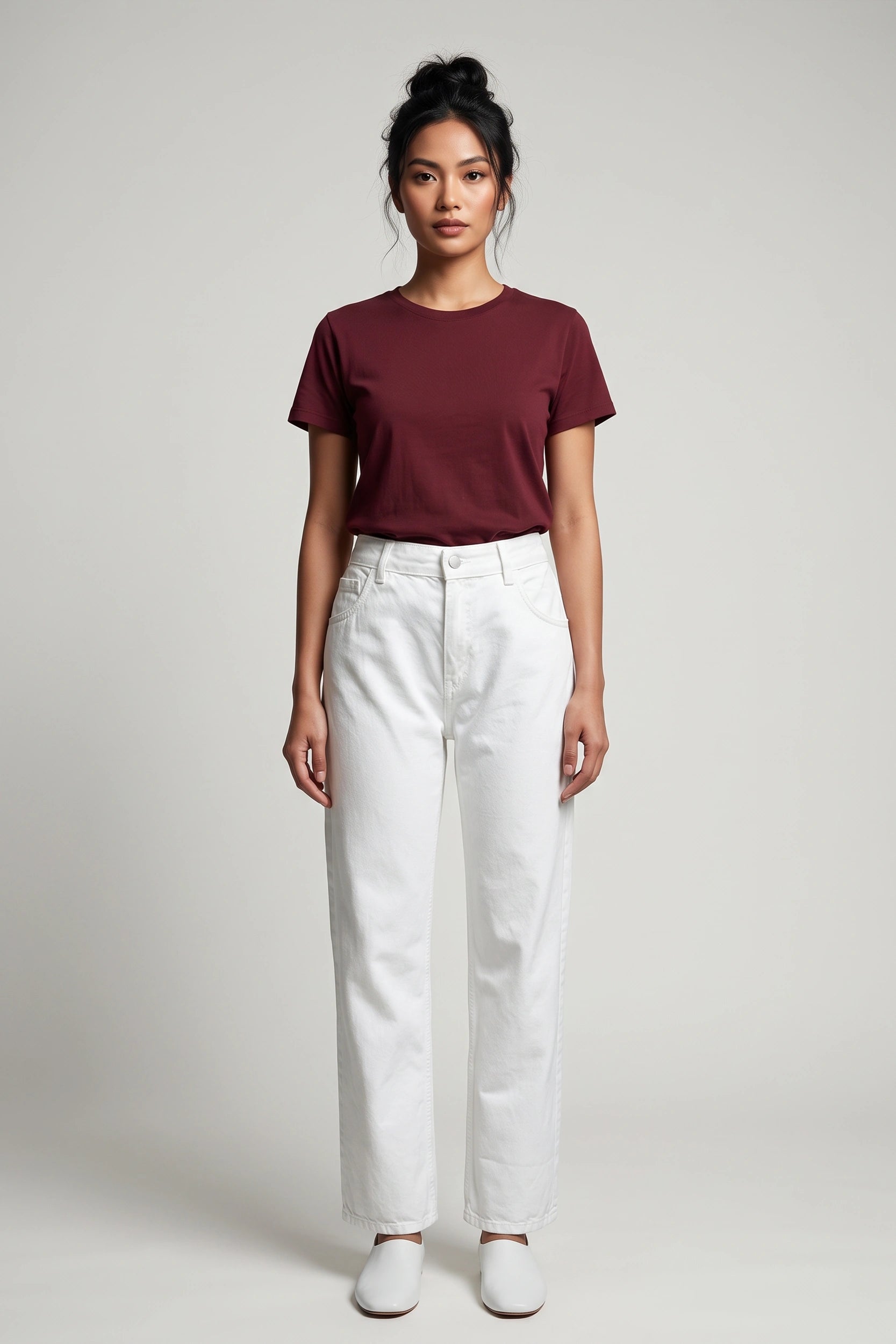 Ladies Straight Cut Mid Rise Denim Jeans
