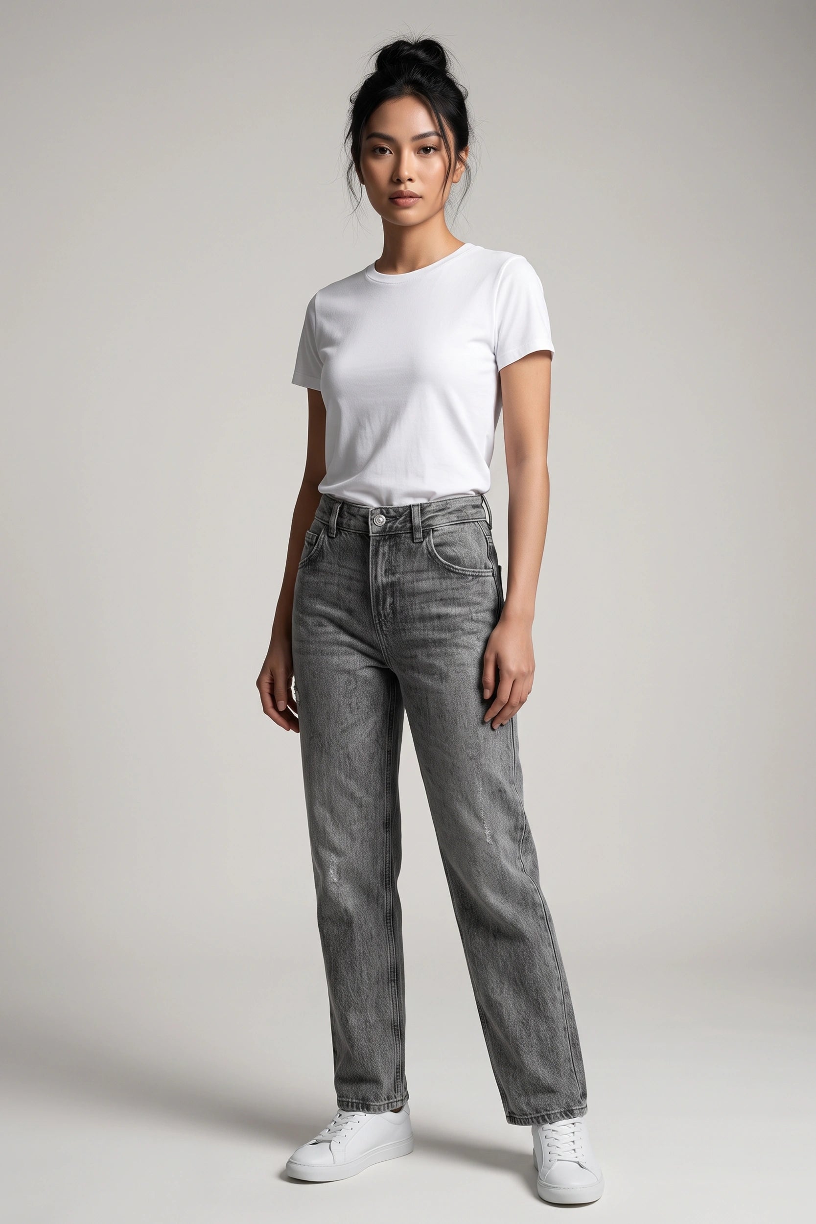 Ladies Straight Cut Mid Rise Denim Jeans