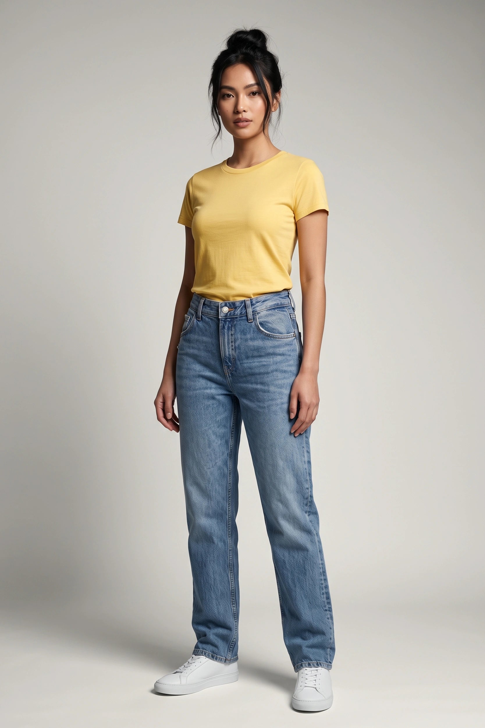 Ladies Straight Cut Mid Rise Denim Jeans