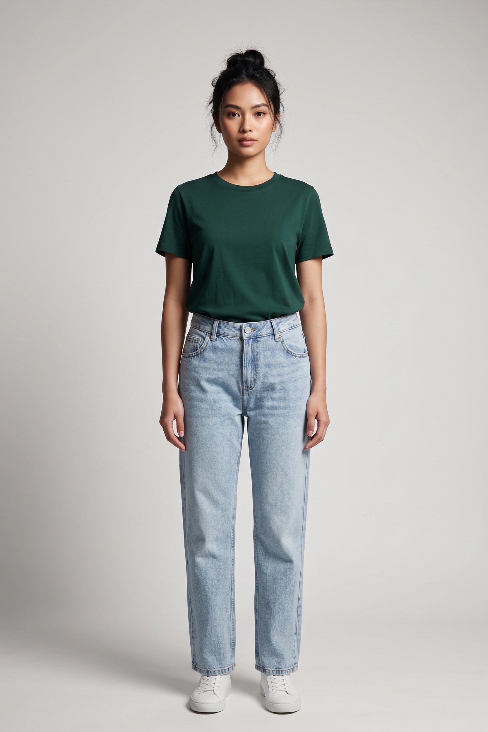 Ladies Straight Cut Mid Rise Denim Jeans