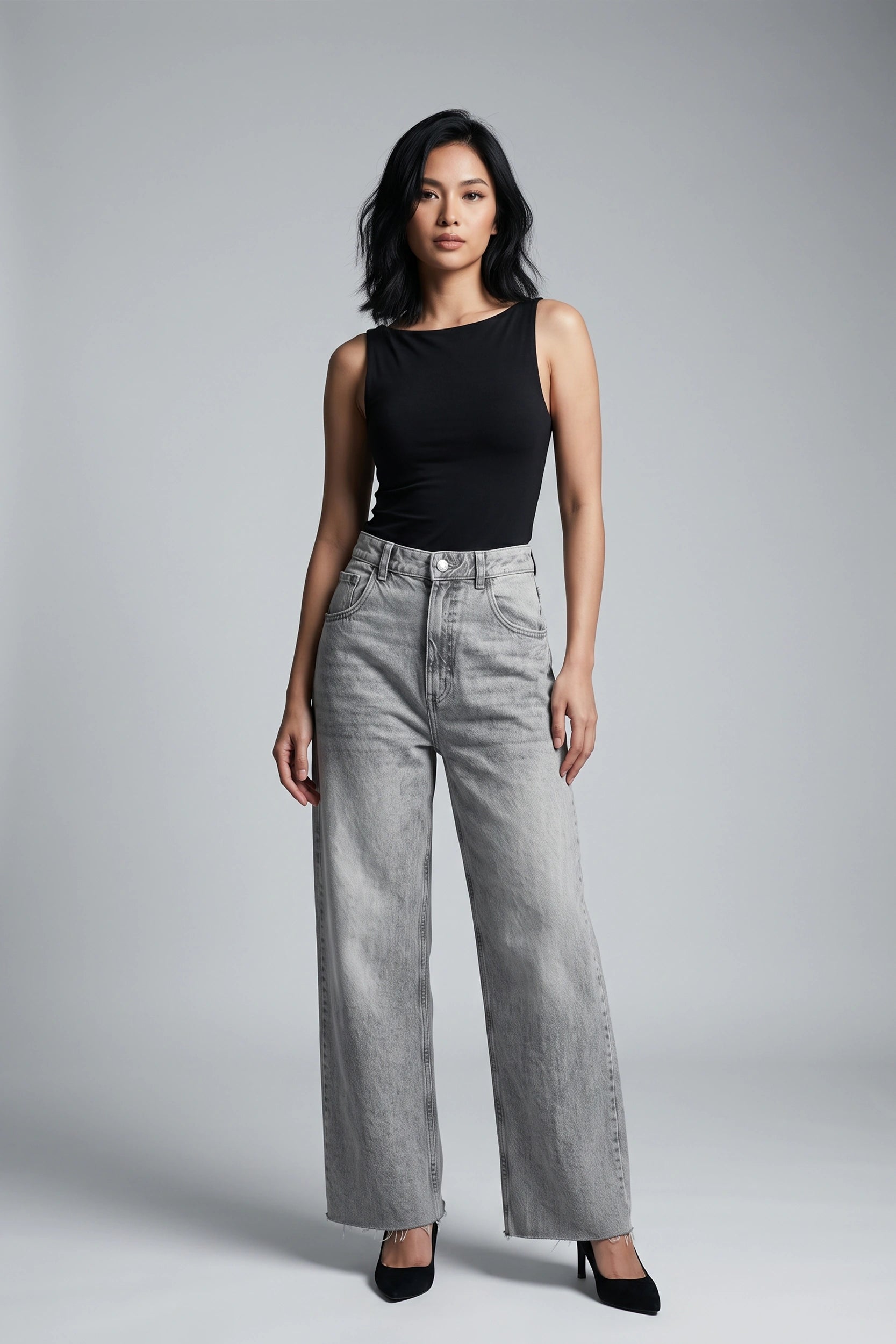 Ladies Straight Cut Super High Rise Denim Jeans