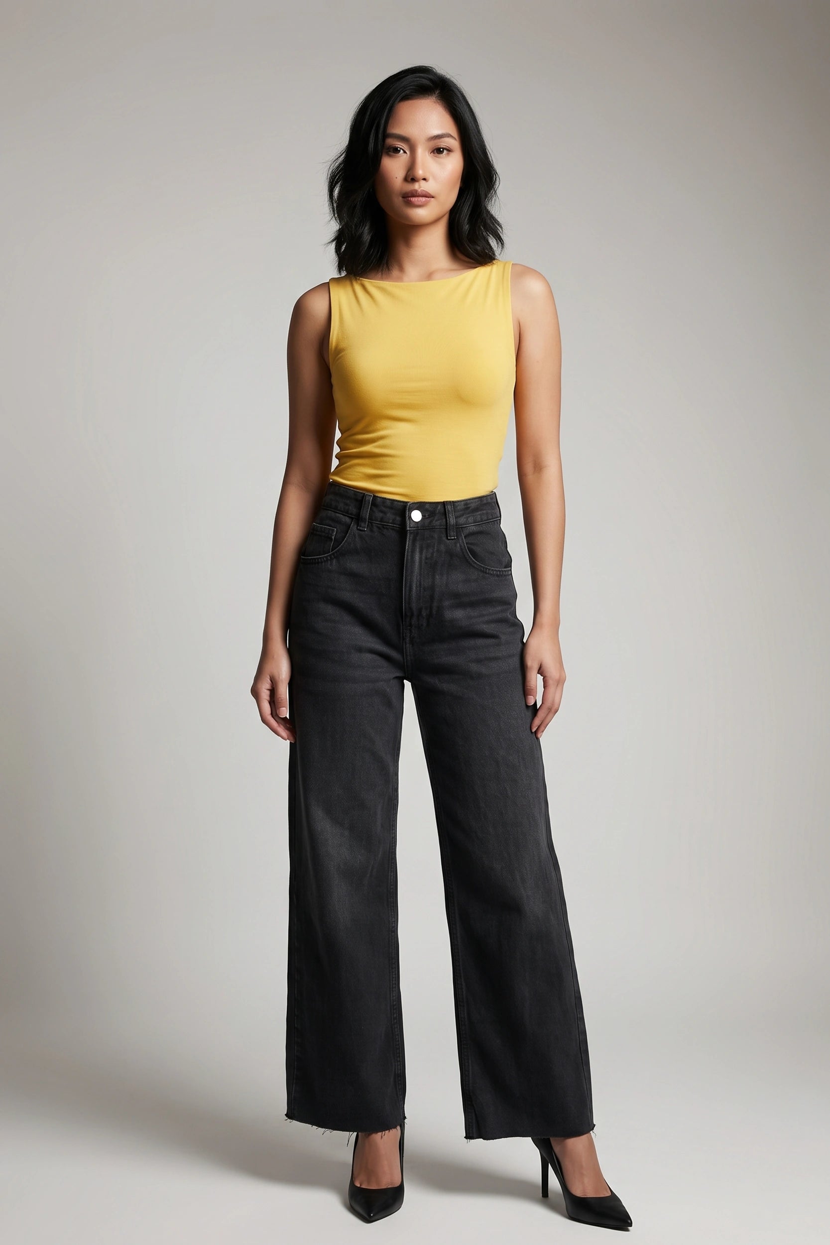 Ladies Straight Cut Super High Rise Denim Jeans