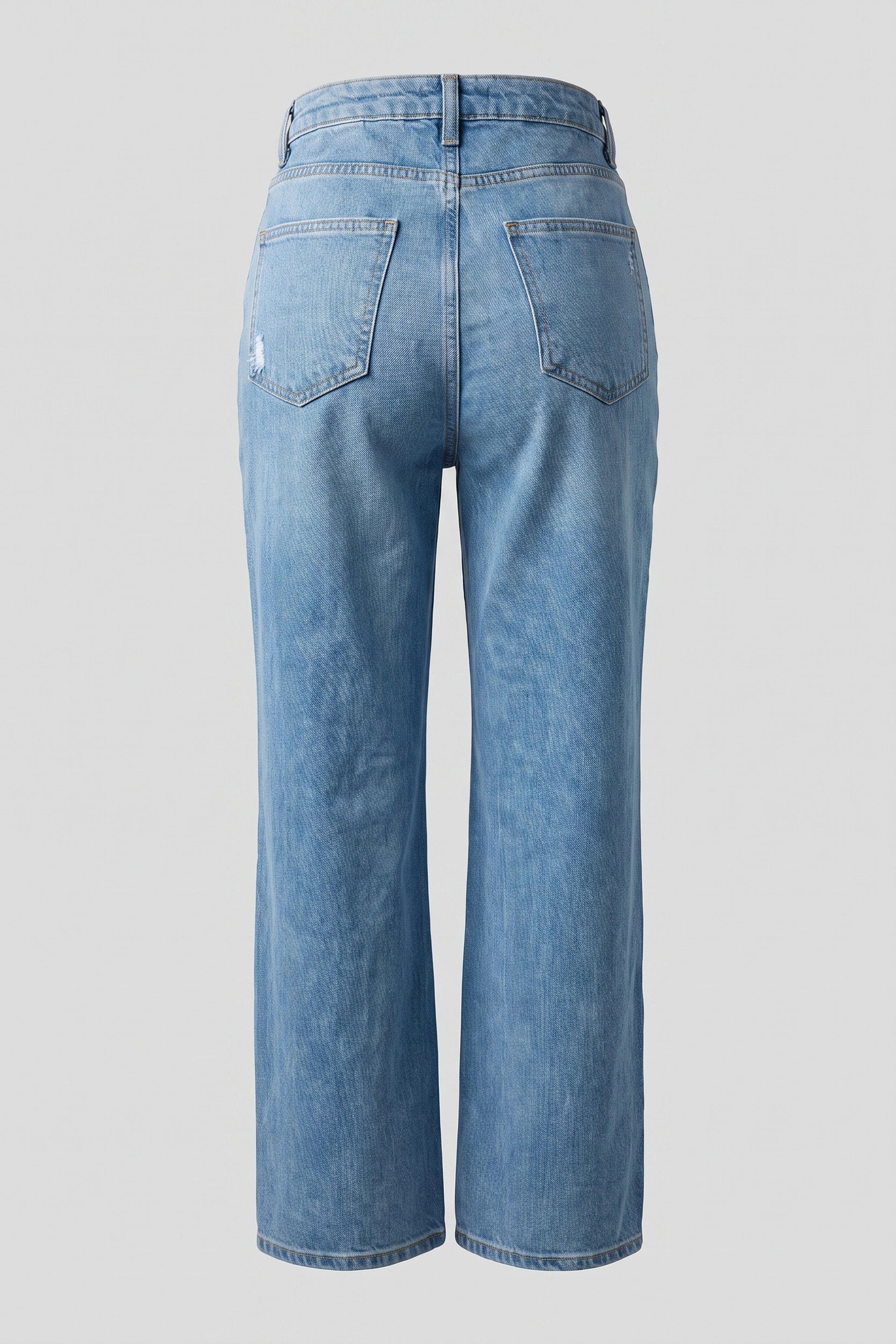 Ladies Denim Wide Straight High Rise Pants Light Blue