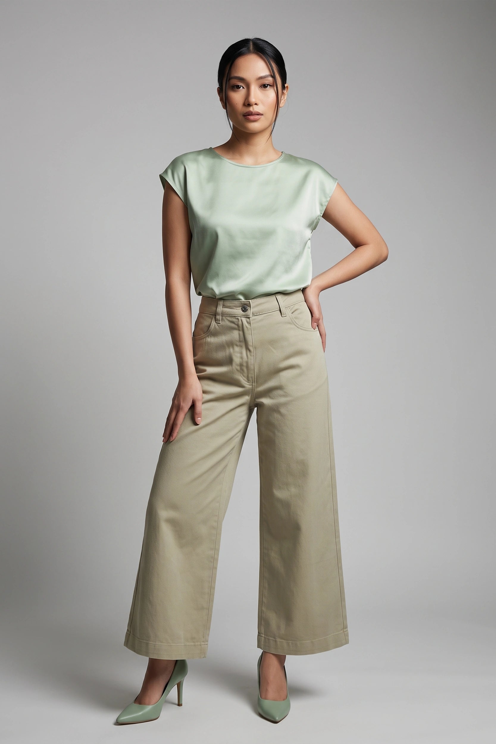 Ladies Wide Leg High Rise Jeans - Relaxed Comfort Fit