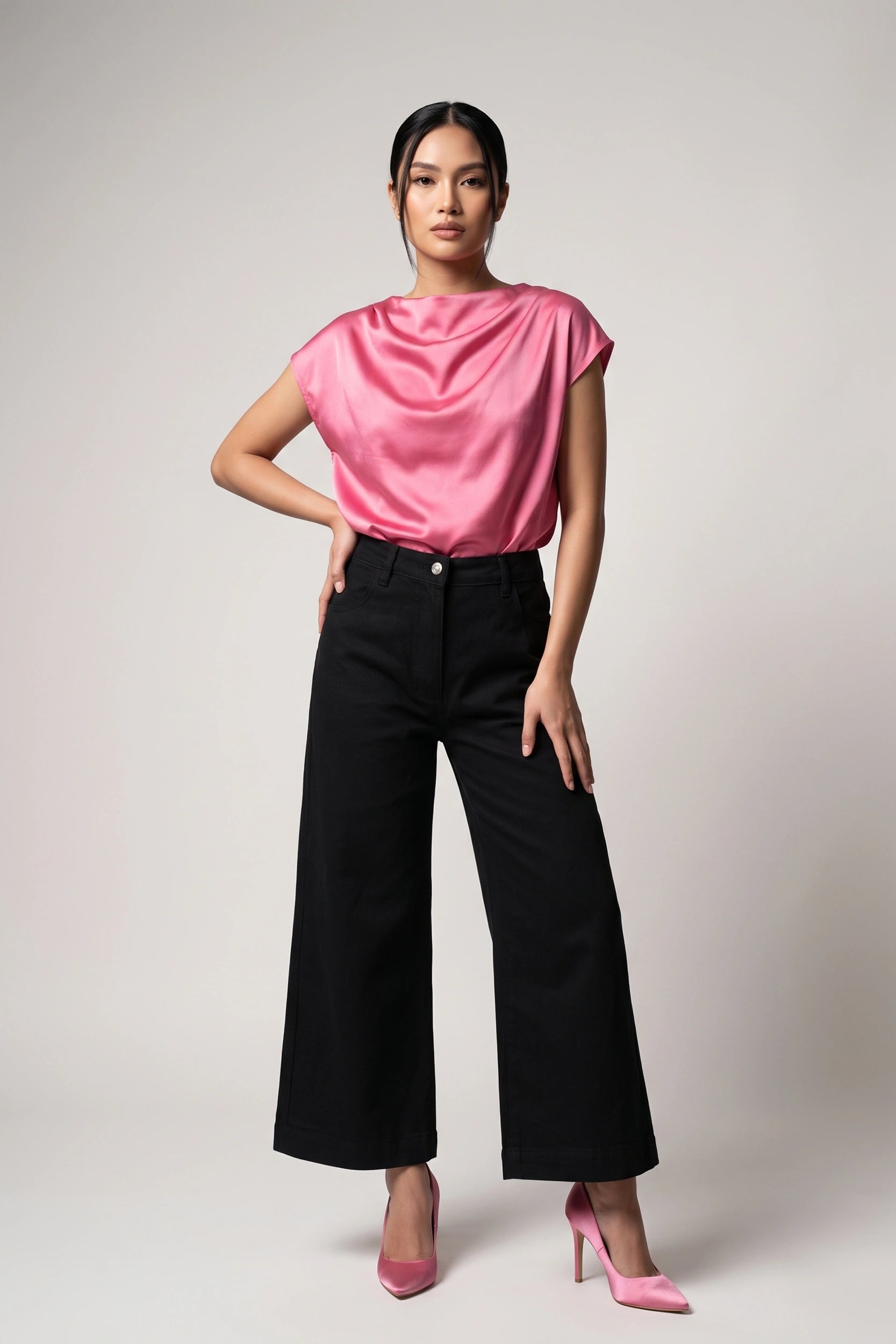 Ladies Wide Leg High Rise Jeans - Relaxed Comfort Fit