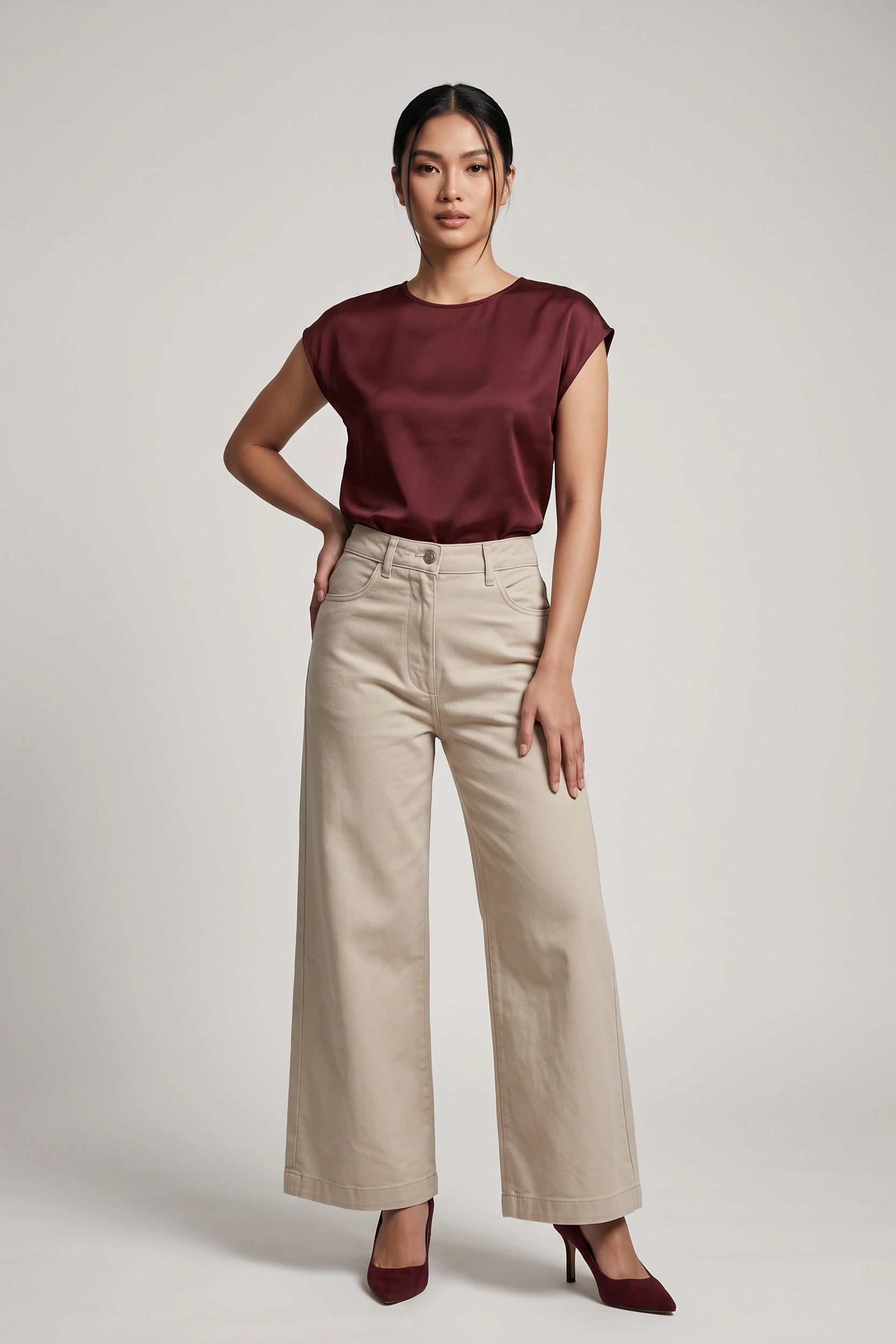 Ladies Wide Leg High Rise Jeans - Relaxed Comfort Fit