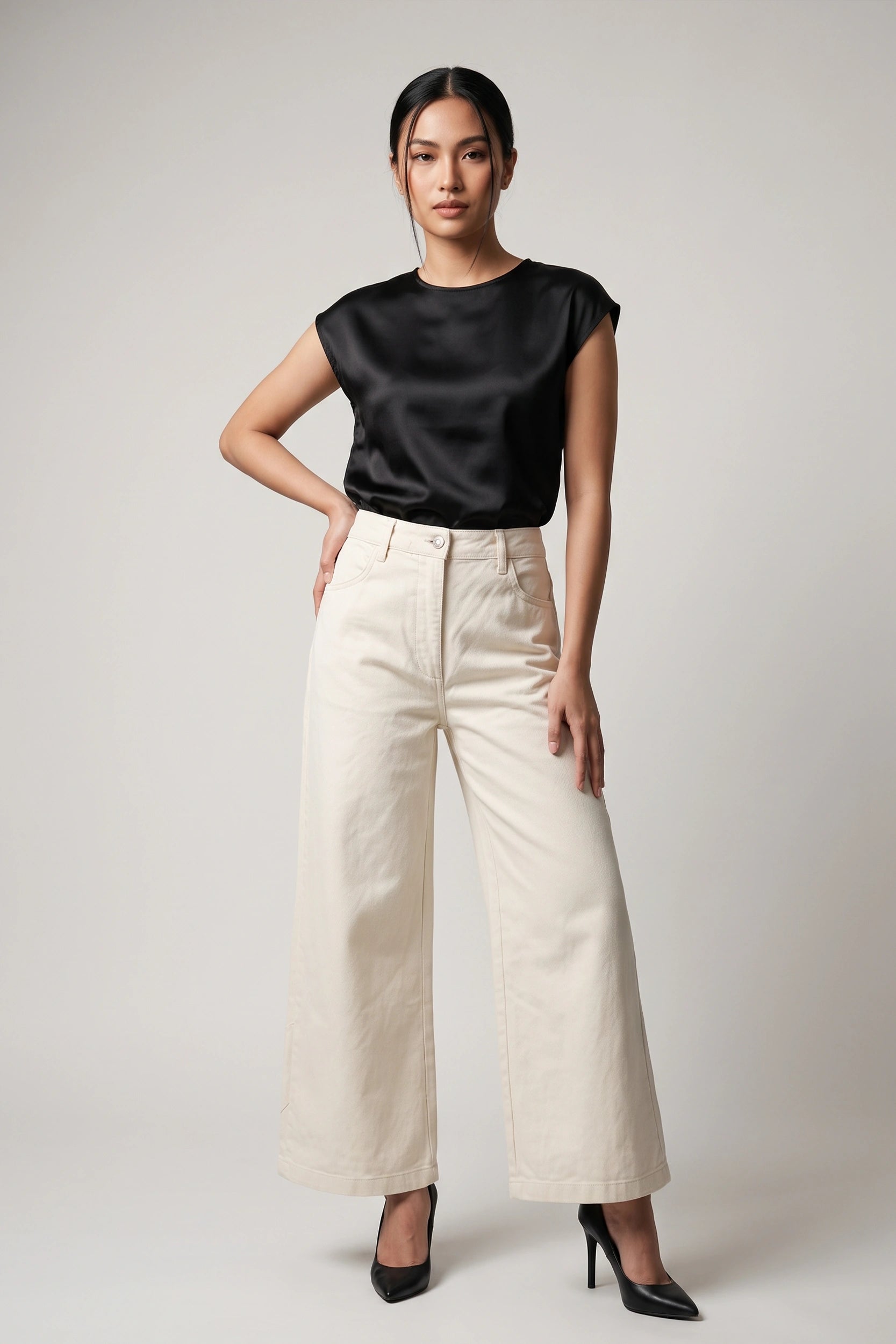 Ladies Wide Leg High Rise Jeans - Relaxed Comfort Fit