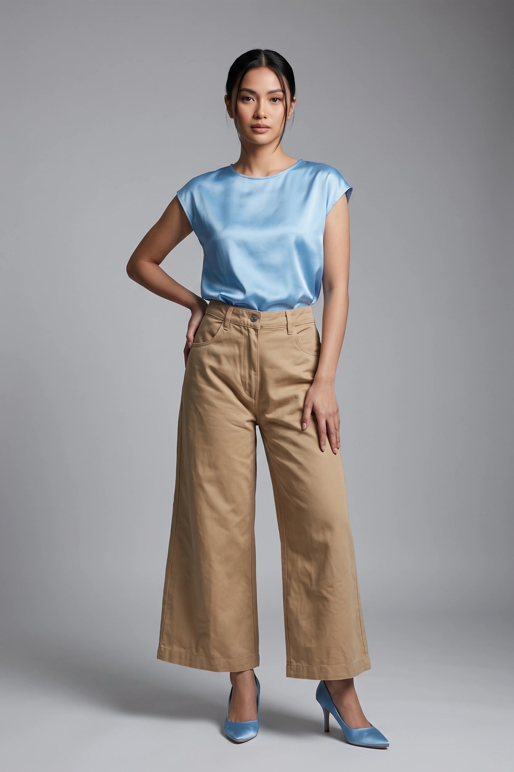 Ladies Wide Leg High Rise Jeans - Relaxed Comfort Fit