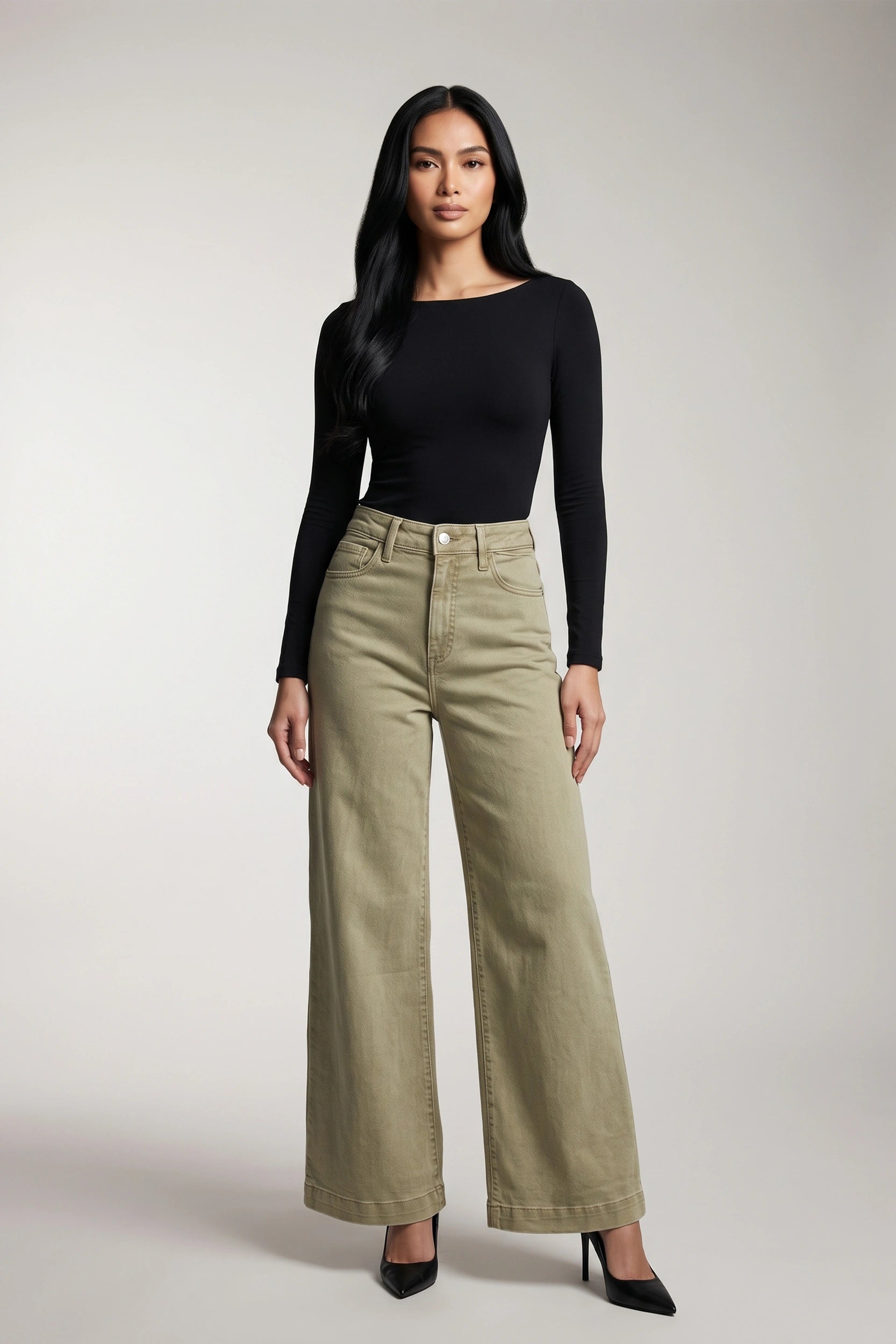 Ladies Wide Leg High Rise Denim Jeans