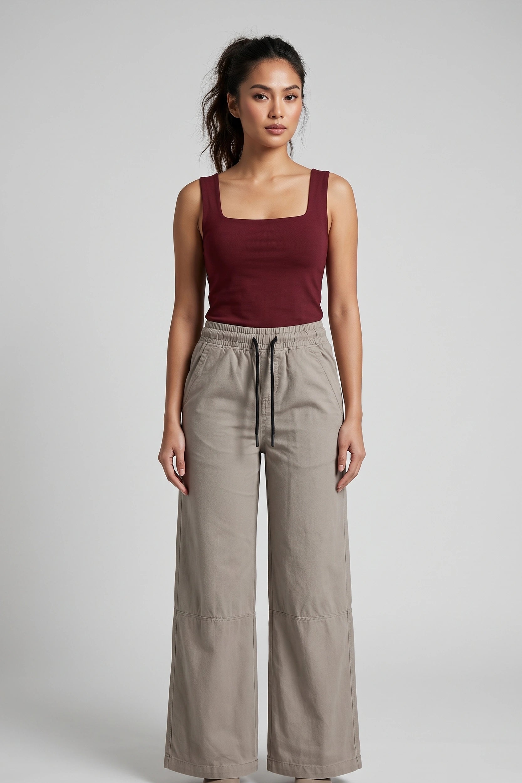 Ladies Garterized Mid Rise Linen Trouser with Drawstring