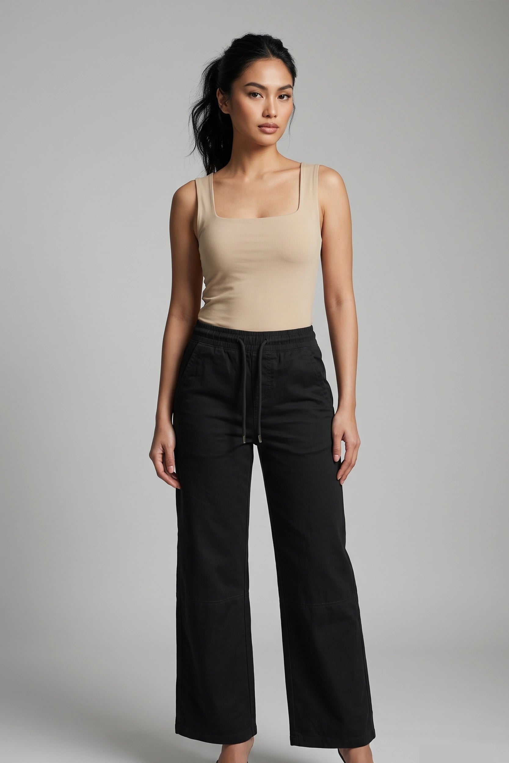 Ladies Garterized Mid Rise Linen Trouser with Drawstring