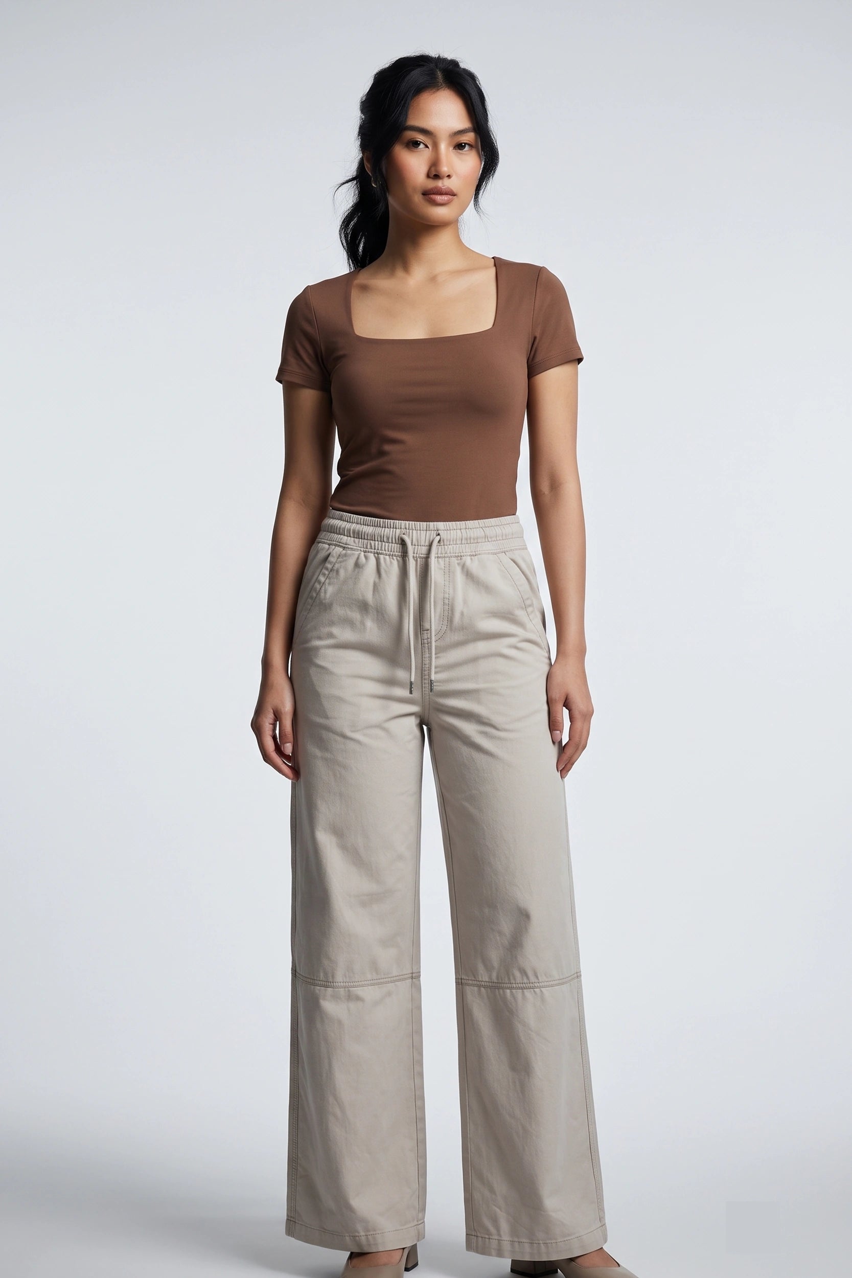 Ladies Garterized Mid Rise Linen Trouser with Drawstring