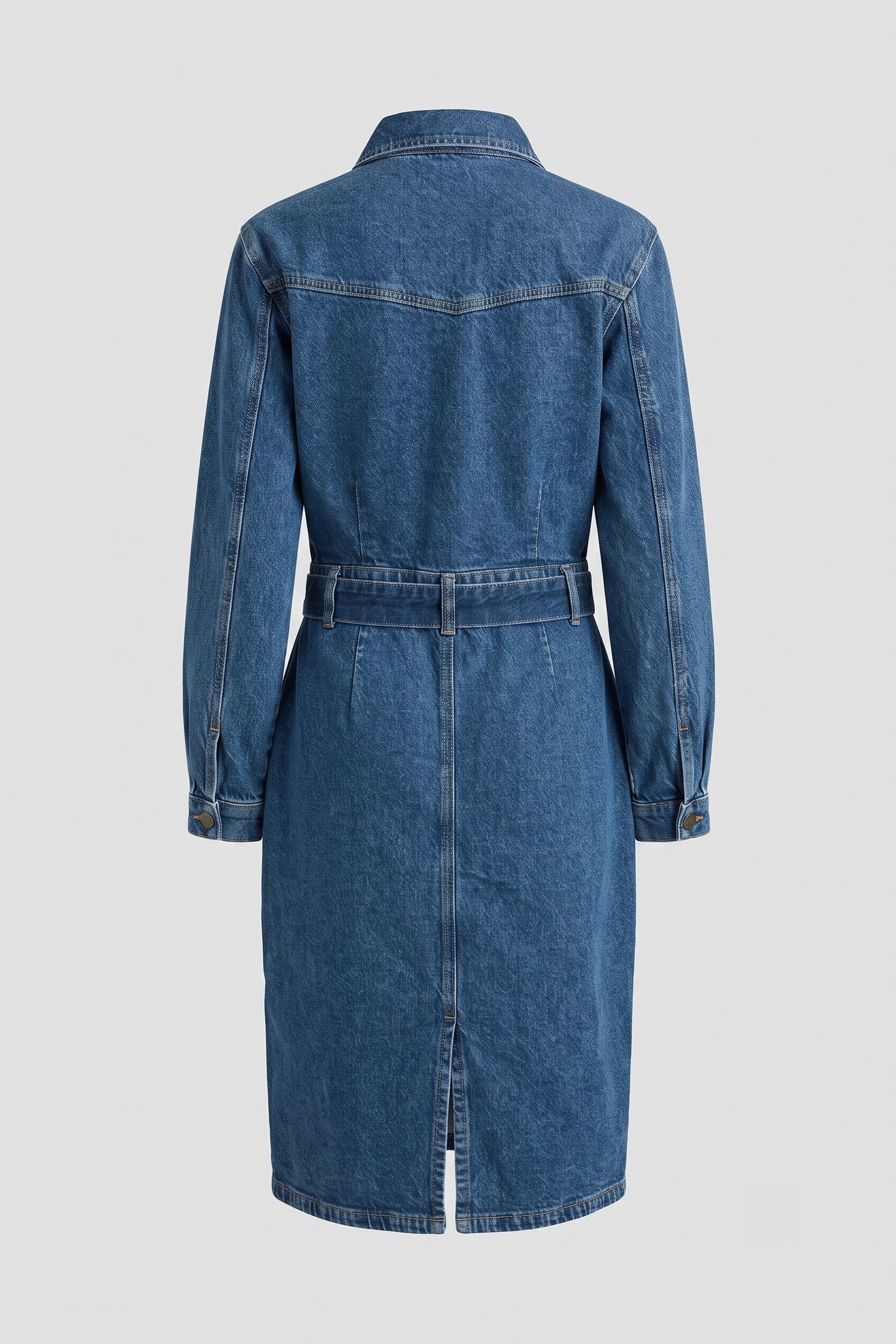 Ladies Long Sleeve Denim Dress with Waist Belt Style