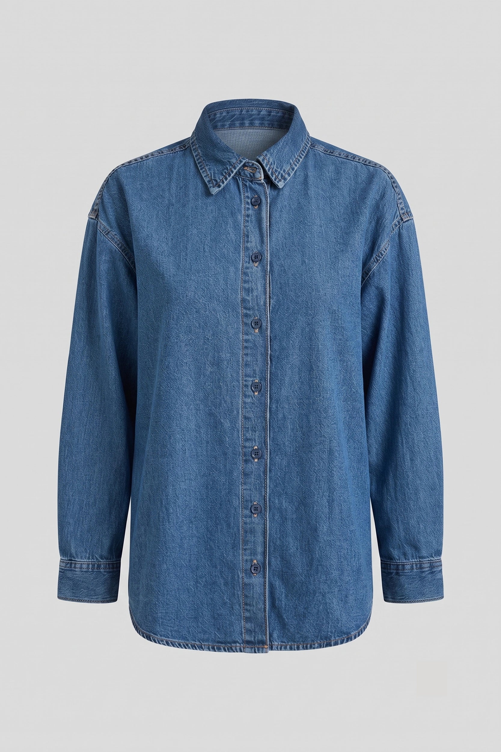 Ladies Long Sleeve Relax Fit Denim Polo Shirt