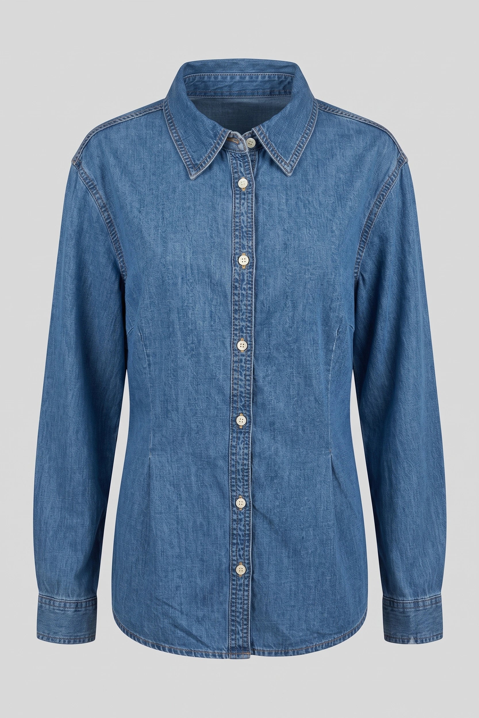 Ladies Long Sleeve Slim Fit Denim Polo Shirt for Women