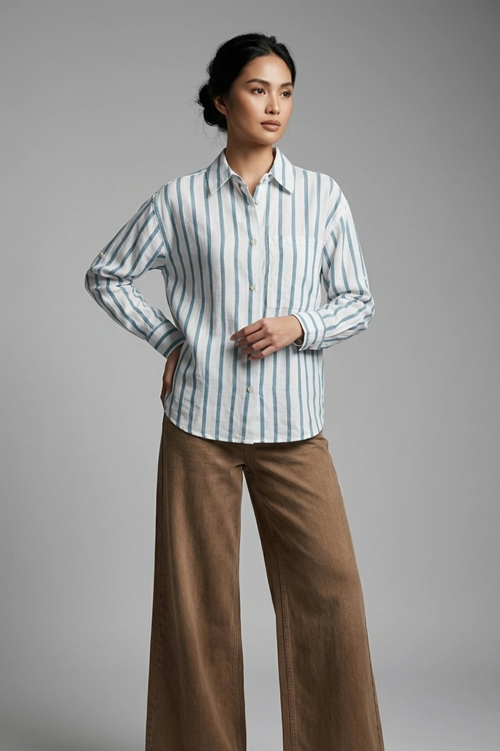Ladies Long Sleeve Striped Polo Shirt - Casual Style