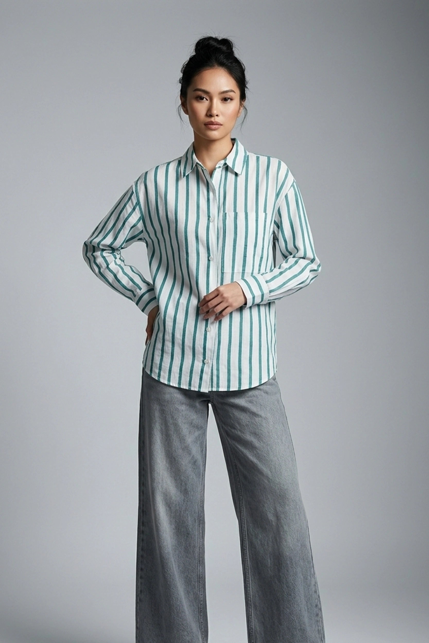 Ladies Long Sleeve Striped Polo Shirt - Casual Style