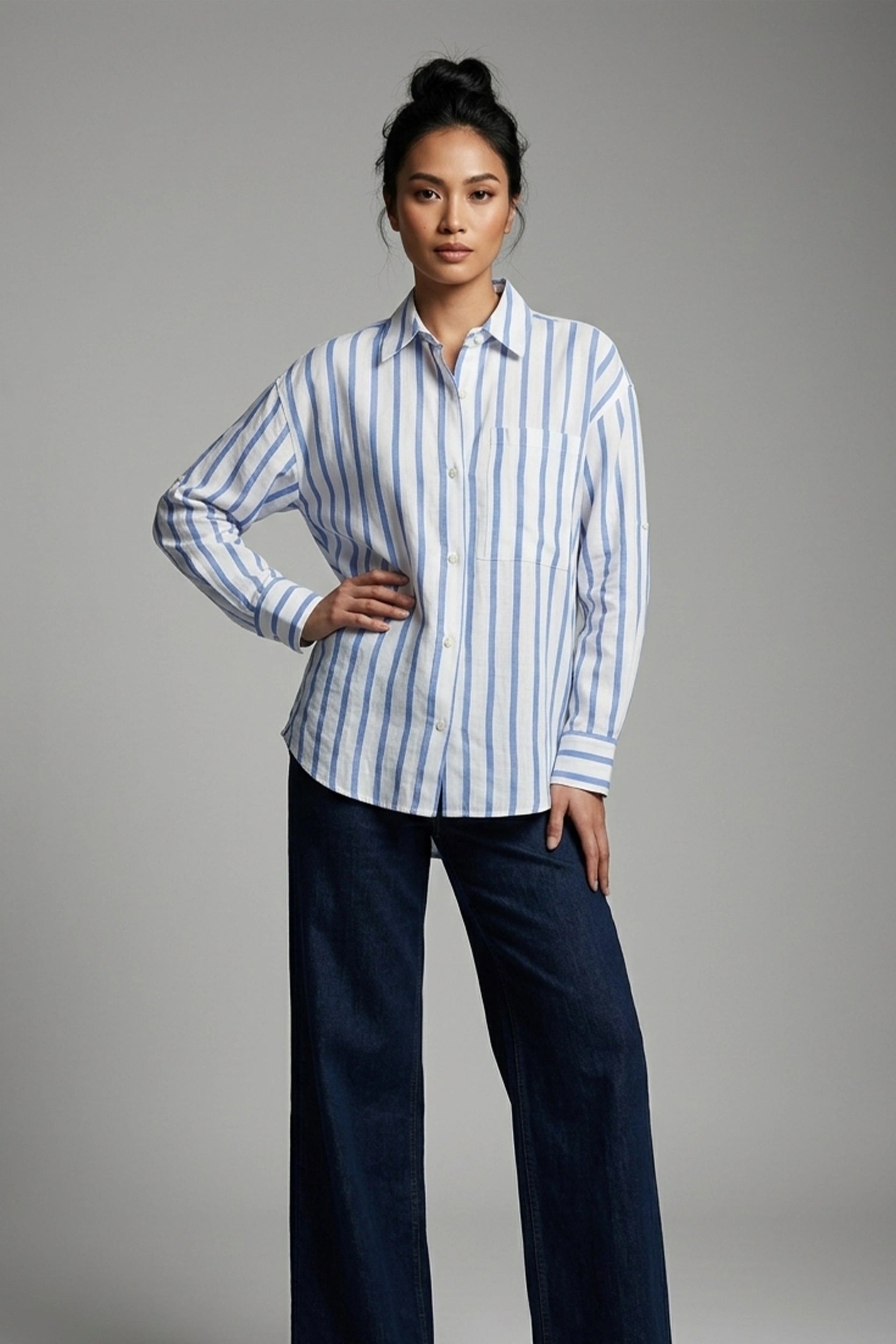 Ladies Long Sleeve Striped Polo Shirt - Casual Style