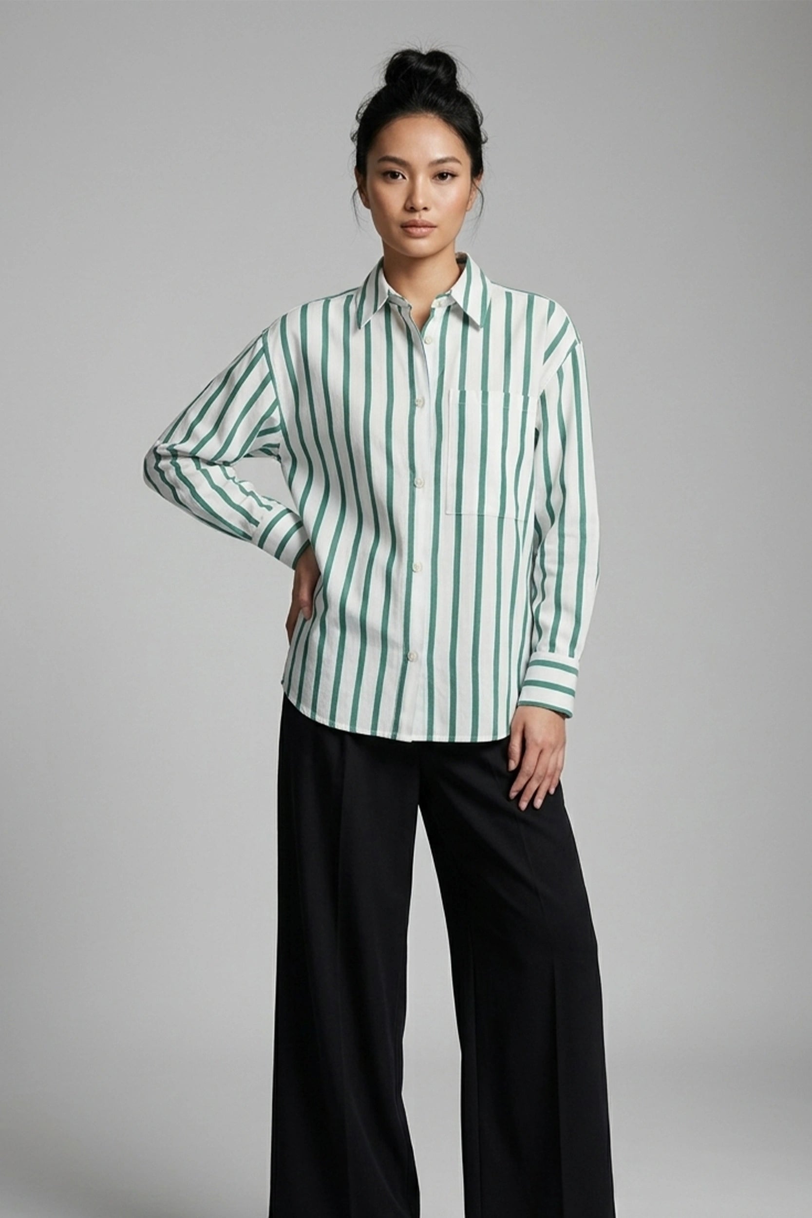 Ladies Long Sleeve Striped Polo Shirt - Casual Style